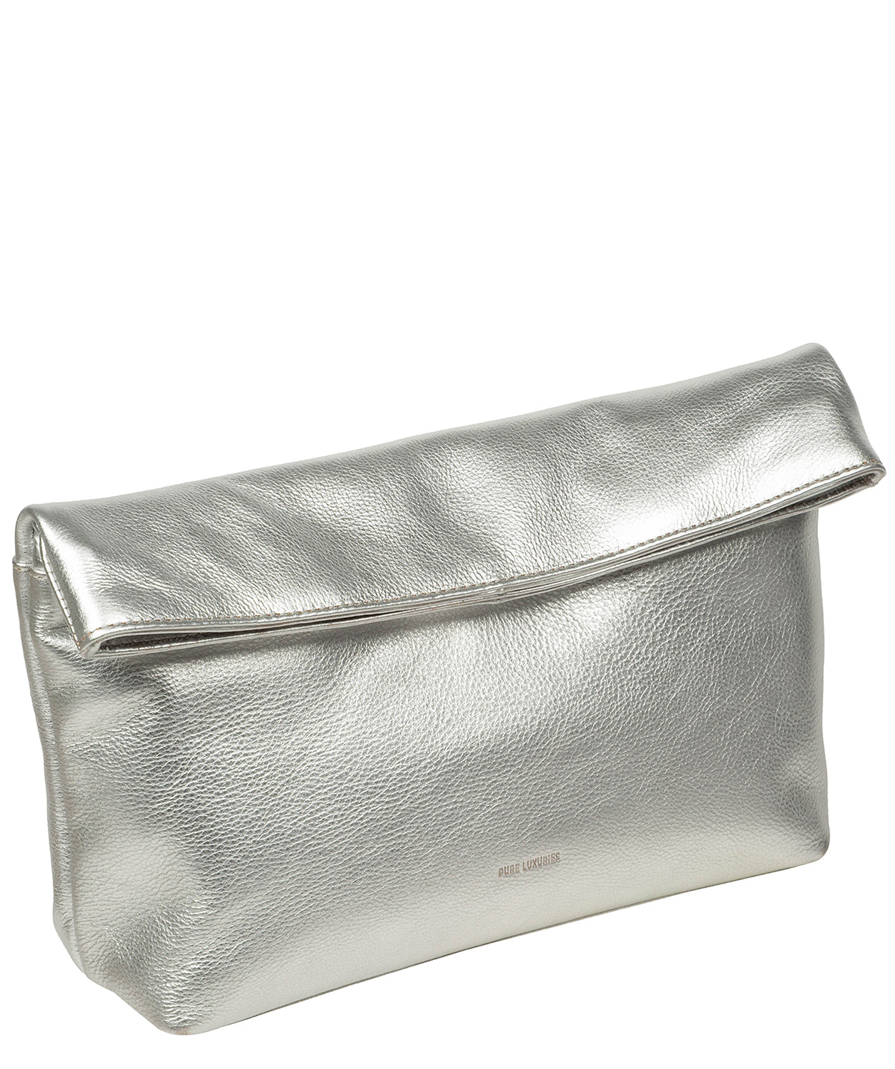 'Sabella' Metallic Silver Leather Clutch Bag
