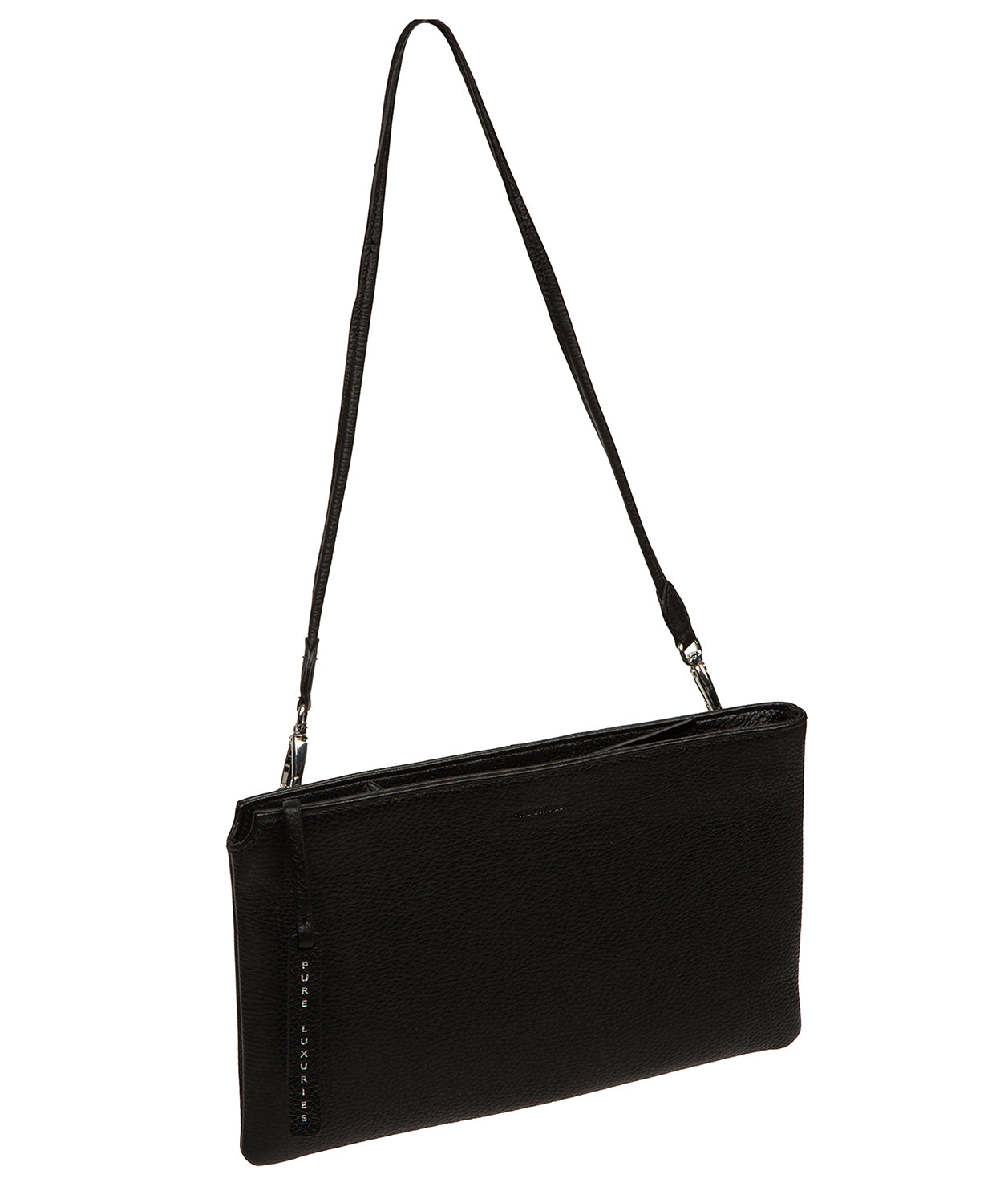 'Venetia' Black Leather Grab Clutch Bag