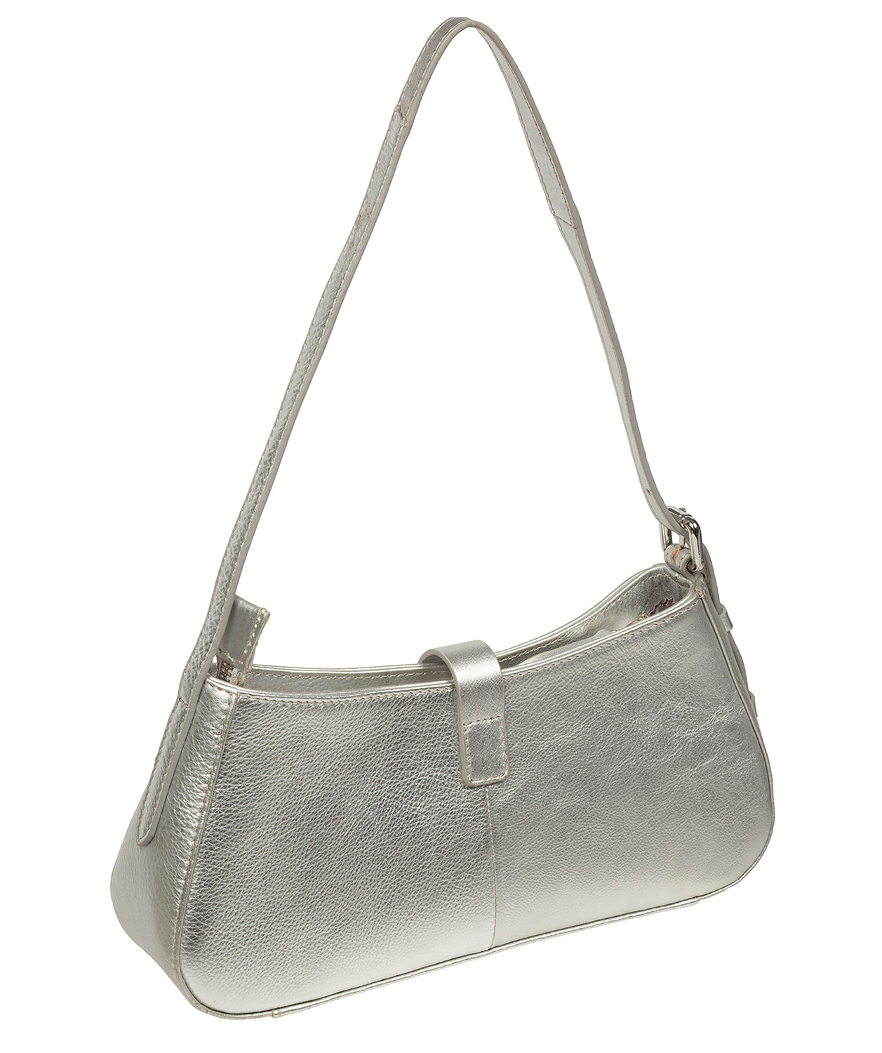 'Evangeline' Metallic Silver Leather Grab Bag