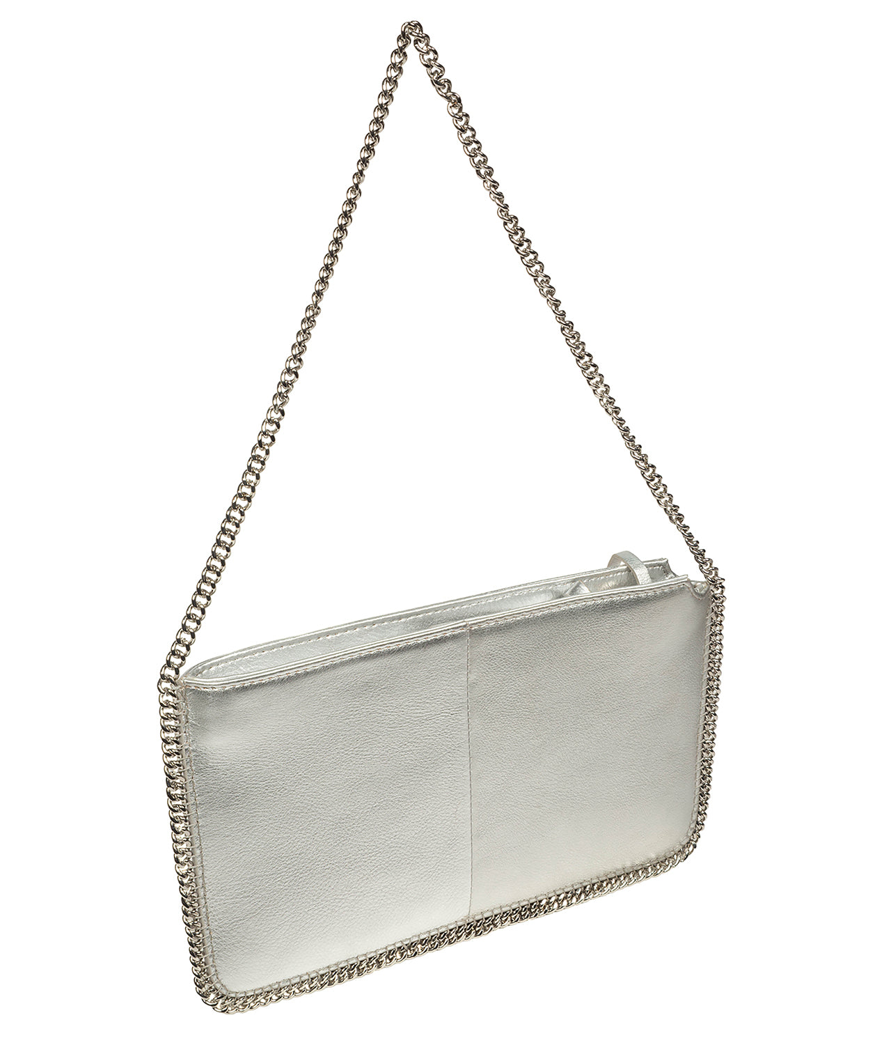 'Adelaide' Metallic Silver Leather Evening Bag