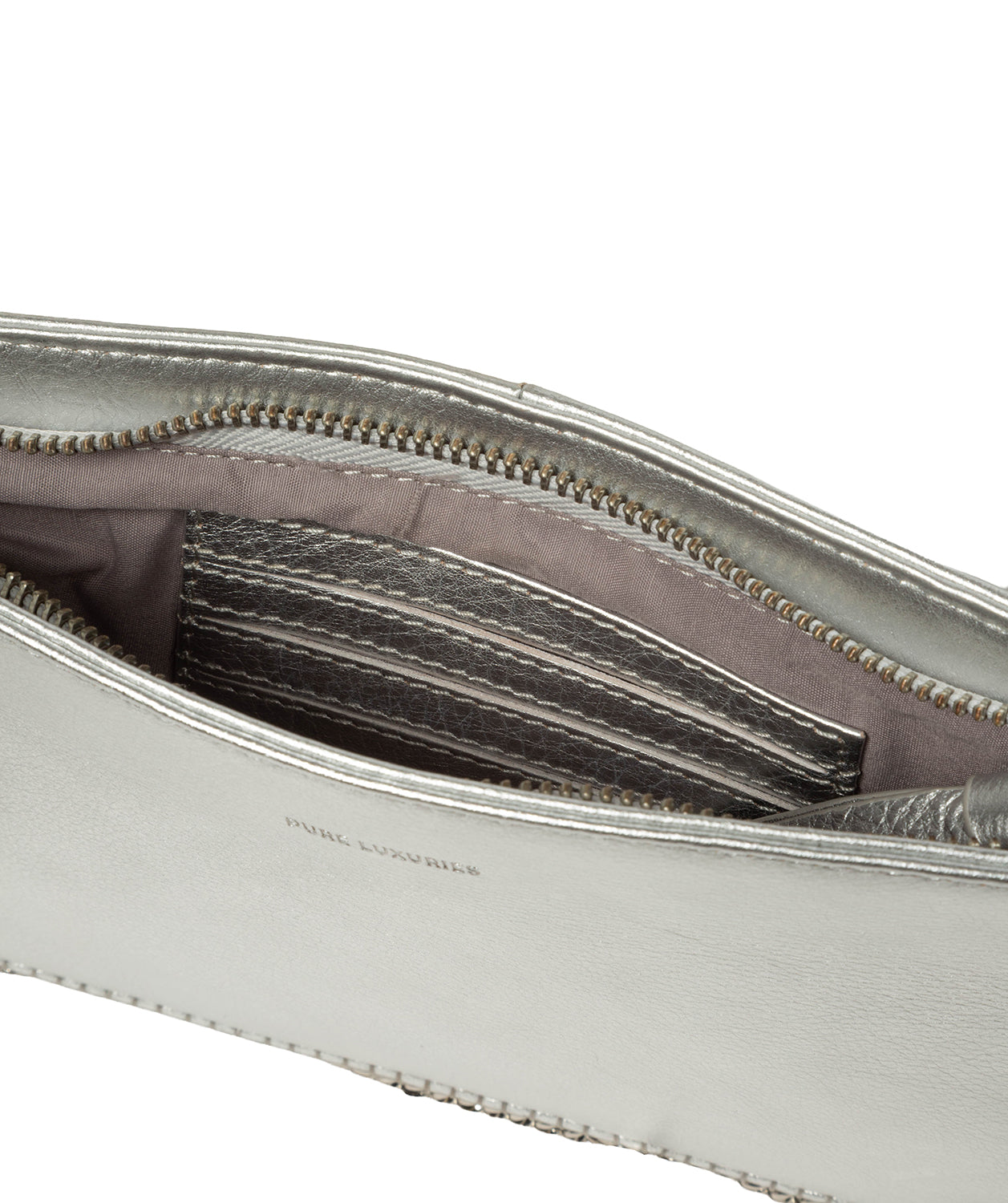 'Adelaide' Metallic Silver Leather Evening Bag