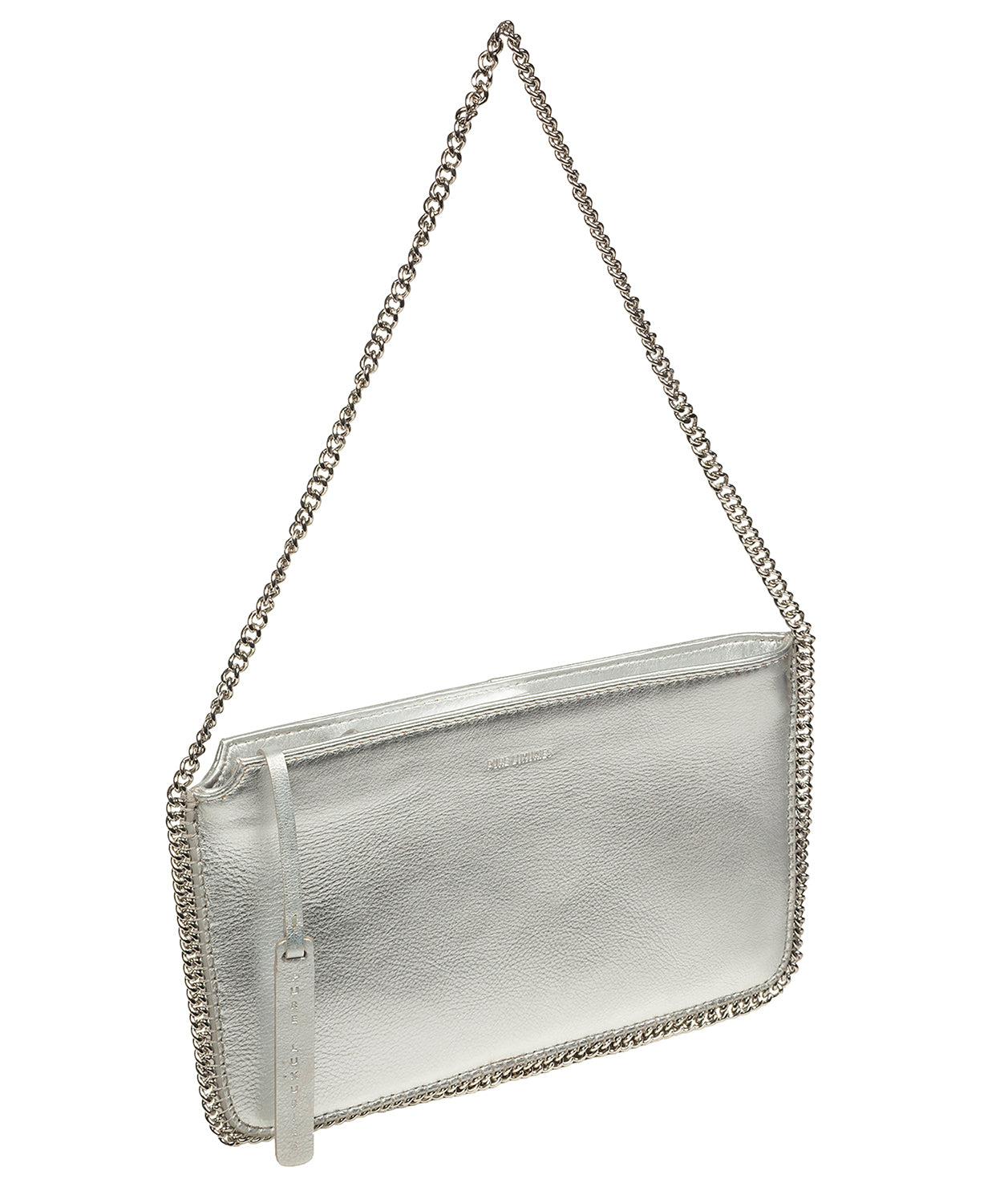 'Adelaide' Metallic Silver Leather Evening Bag