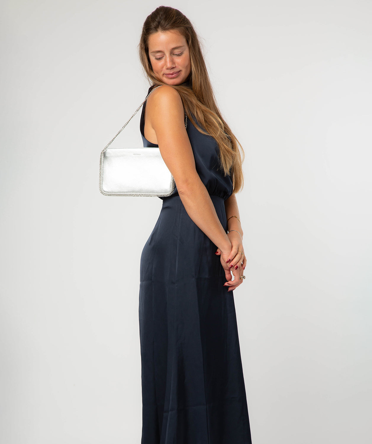 'Adelaide' Metallic Silver Leather Evening Bag