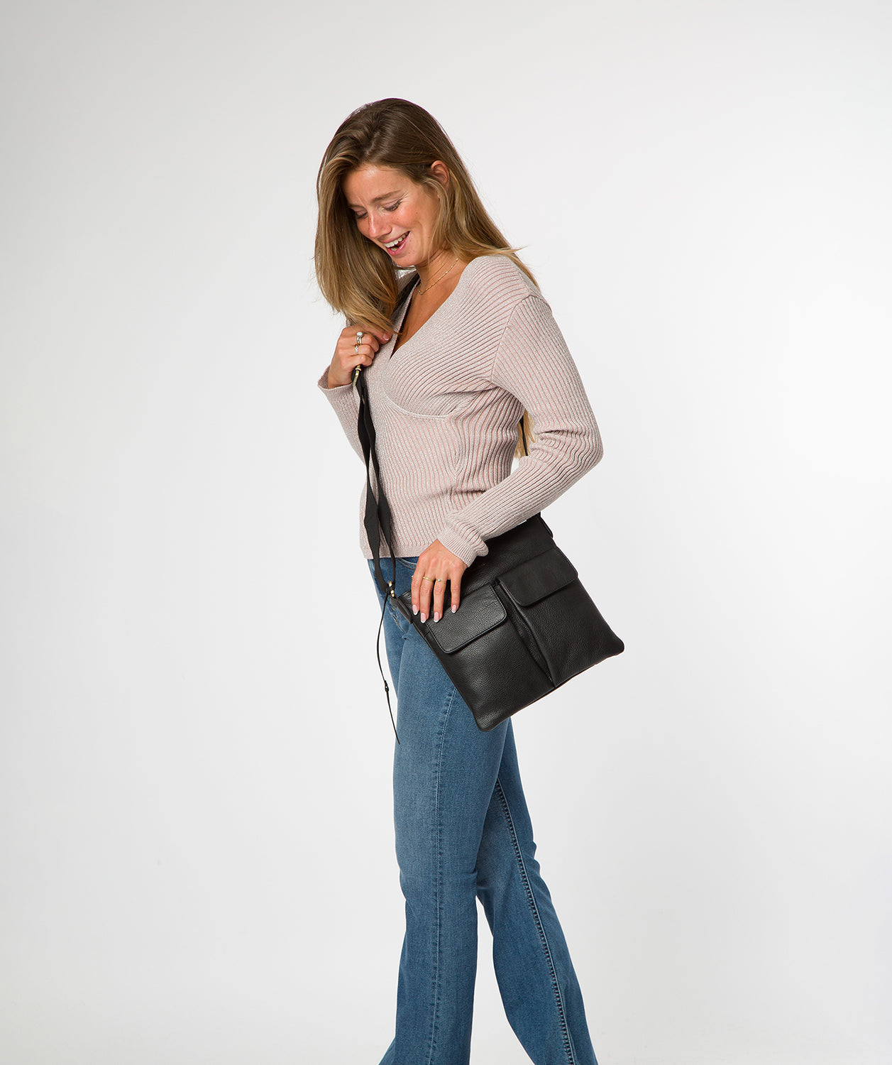 'Elodie' Black Leather Cross Body Bag