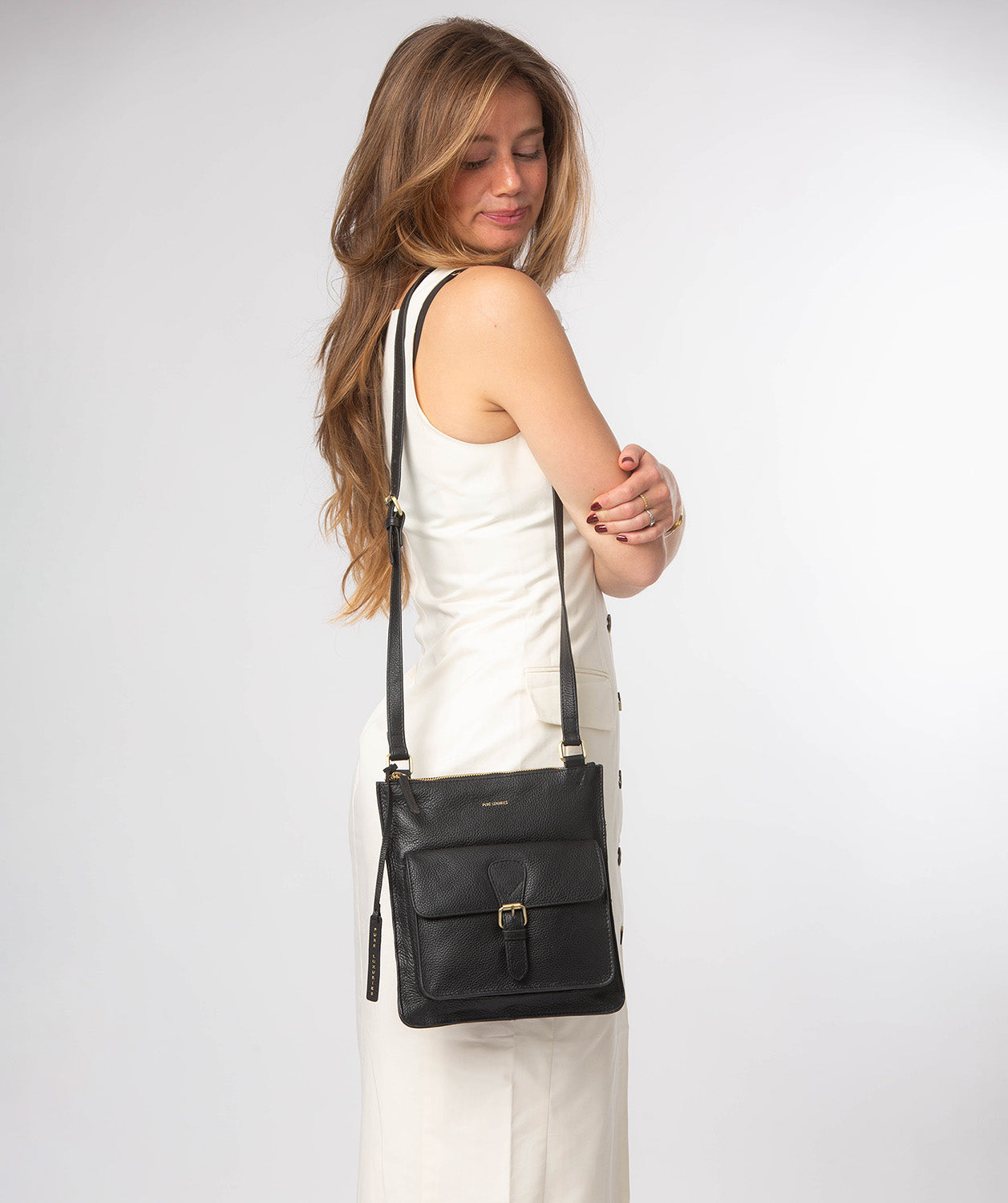 'Lucienne' Black Leather Cross Body Bag