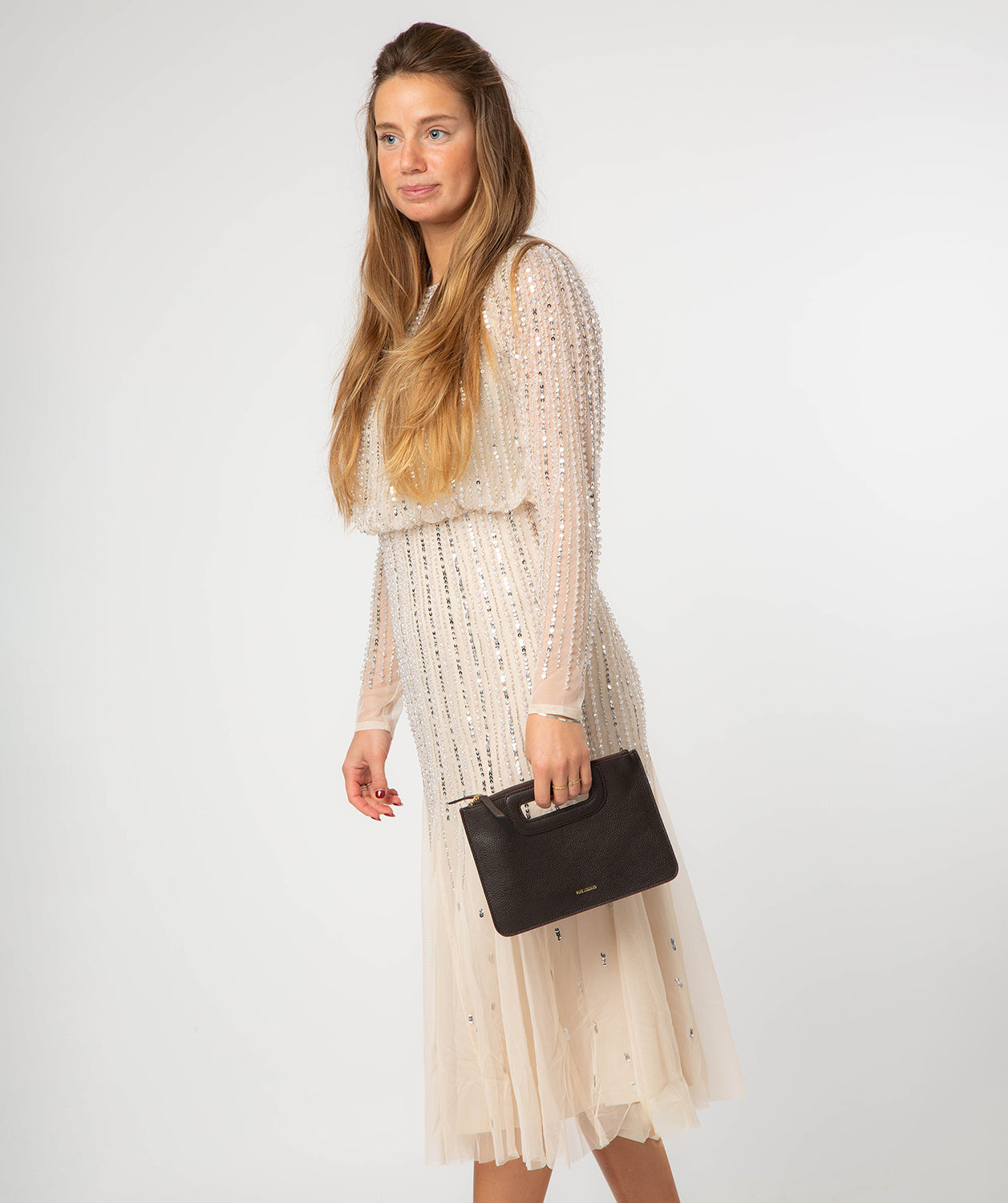 'Guinevere' Espresso Leather Clutch Bag