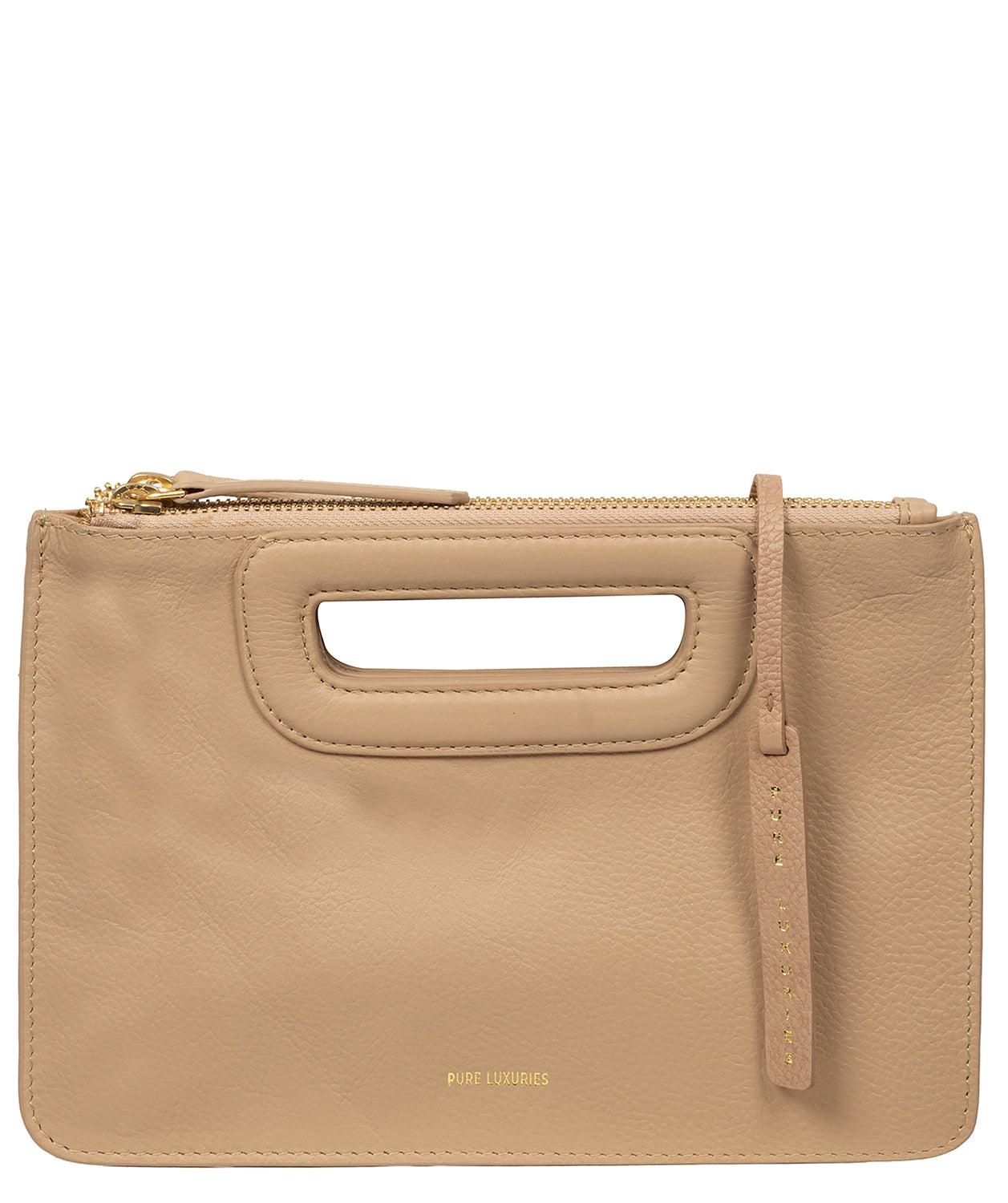 'Guinevere' Latte Leather Clutch Bag