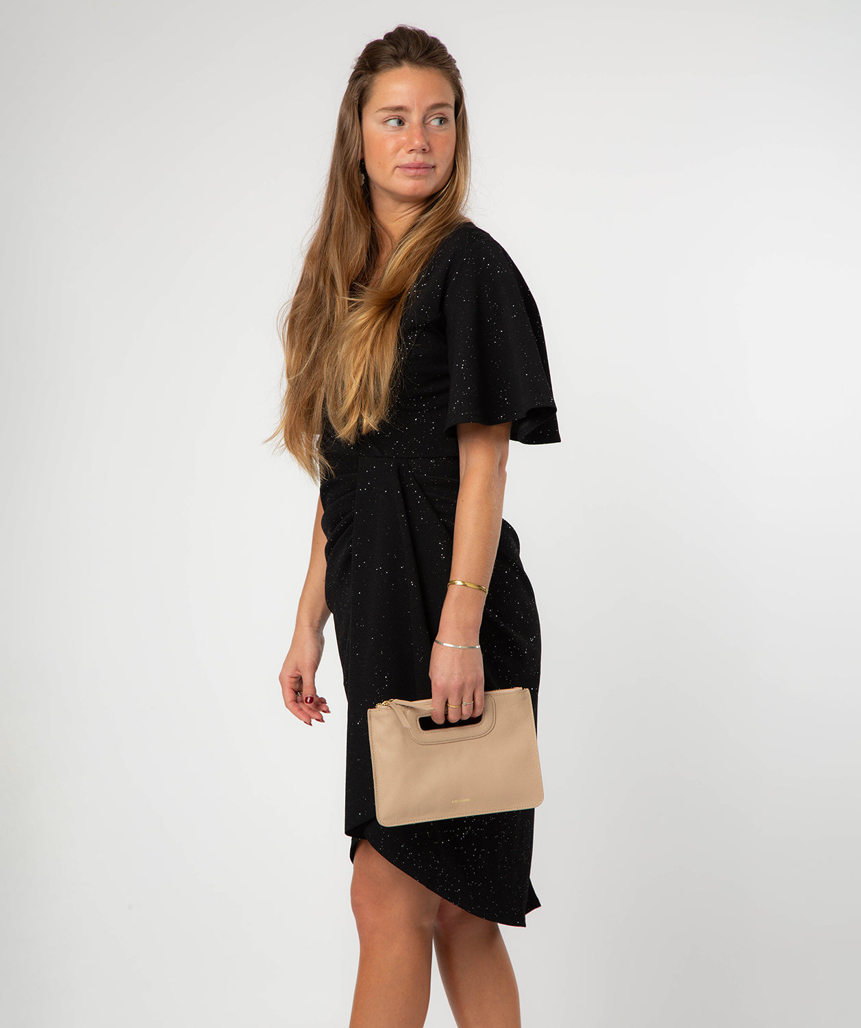'Guinevere' Latte Leather Clutch Bag