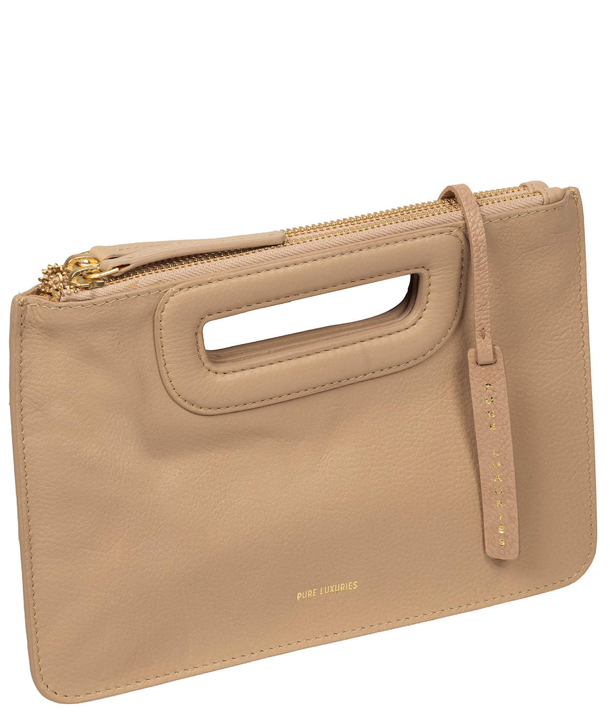 'Guinevere' Latte Leather Clutch Bag
