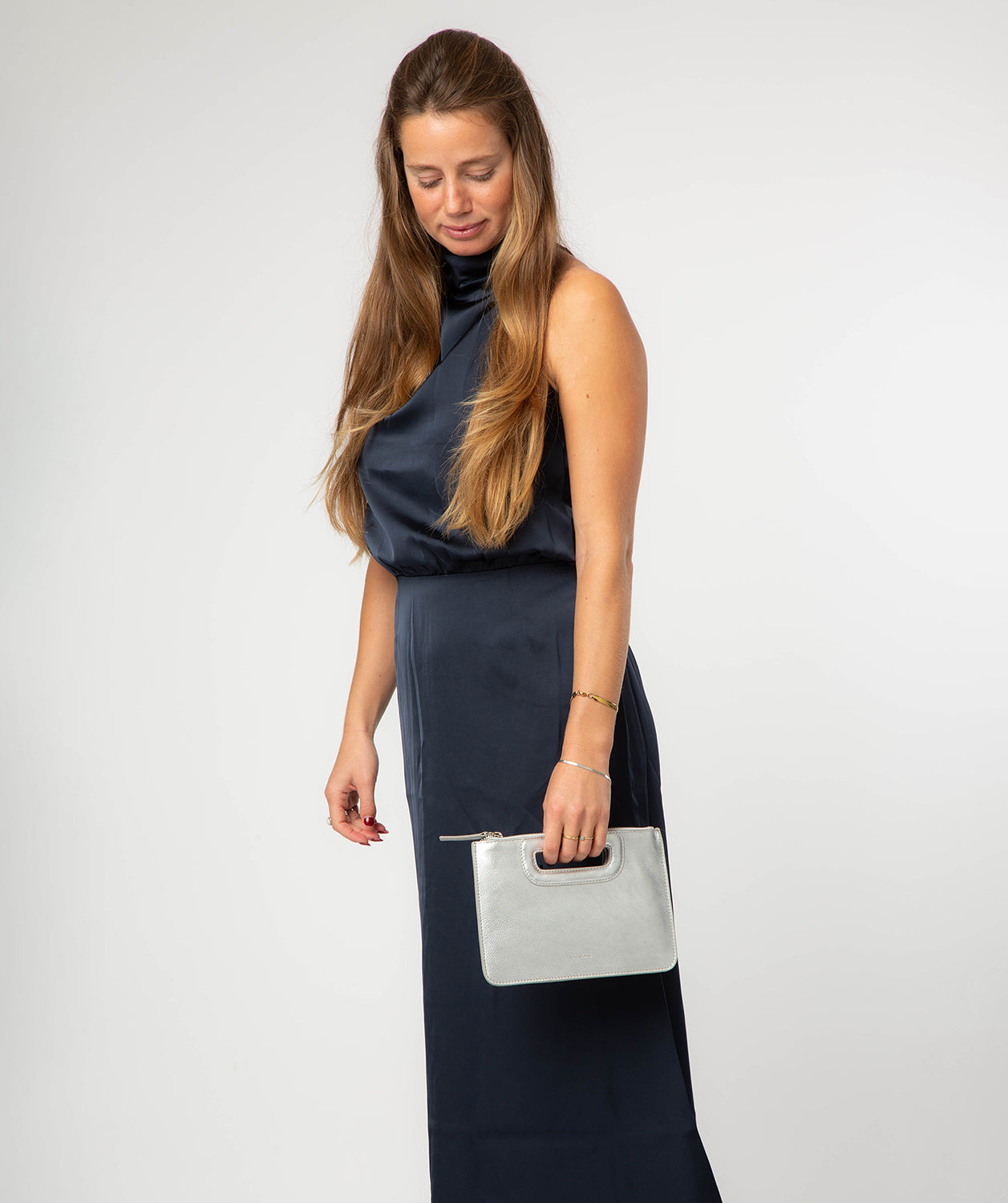 'Guinevere' Metallic Silver Leather Clutch Bag