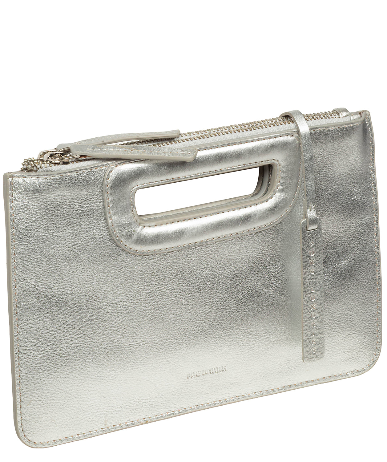 'Guinevere' Metallic Silver Leather Clutch Bag