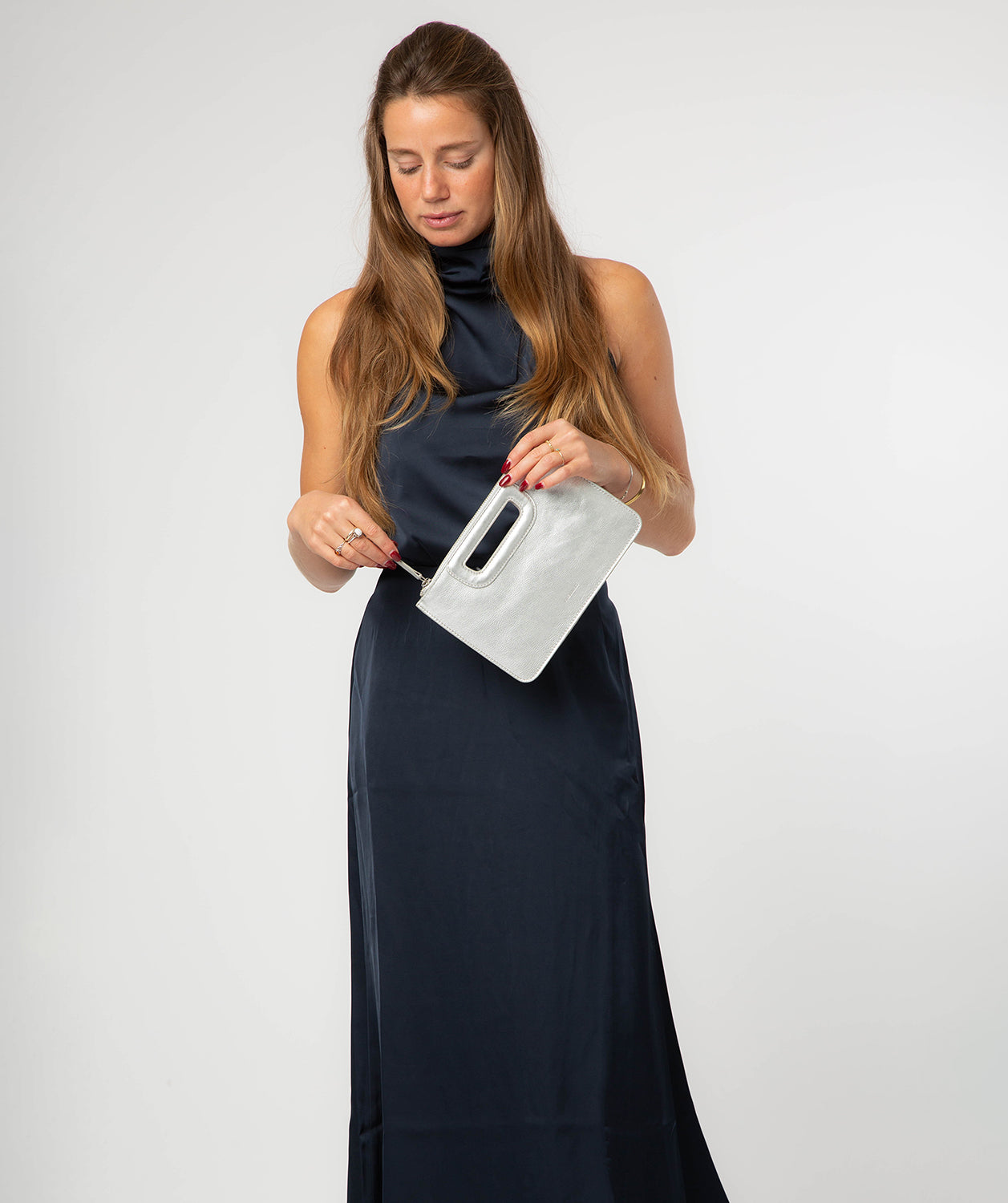 'Guinevere' Metallic Silver Leather Clutch Bag