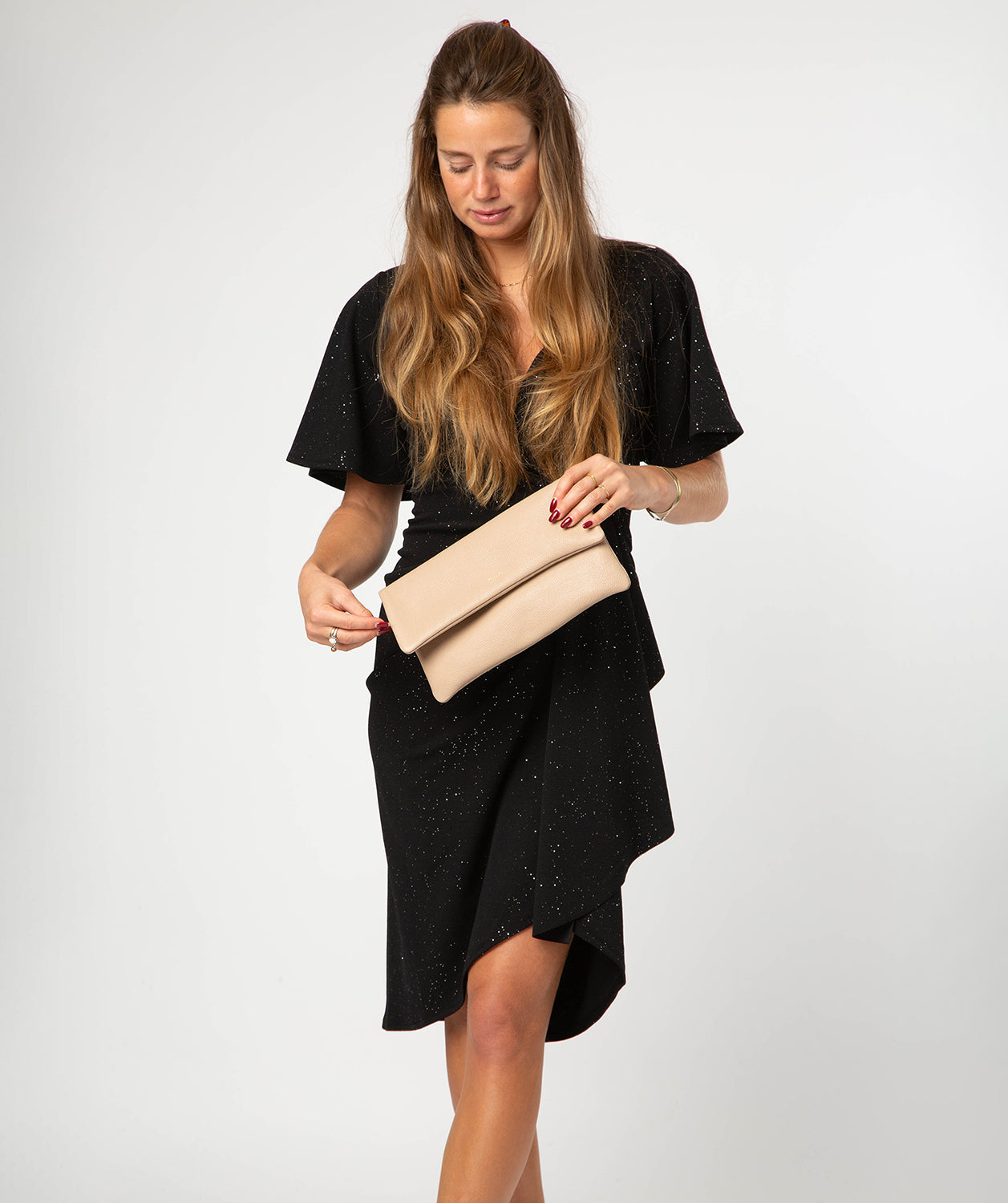 'Audrina' Latte Leather Clutch Bag