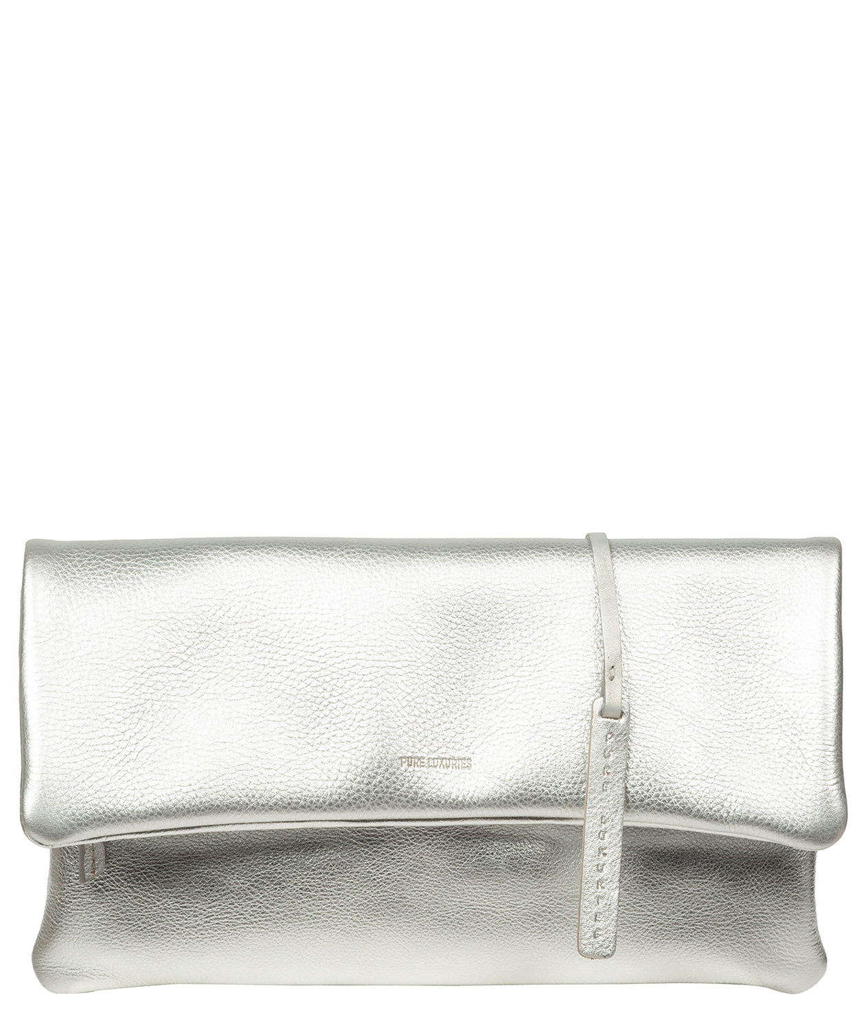 'Audrina' Metallic Silver Leather Clutch Bag