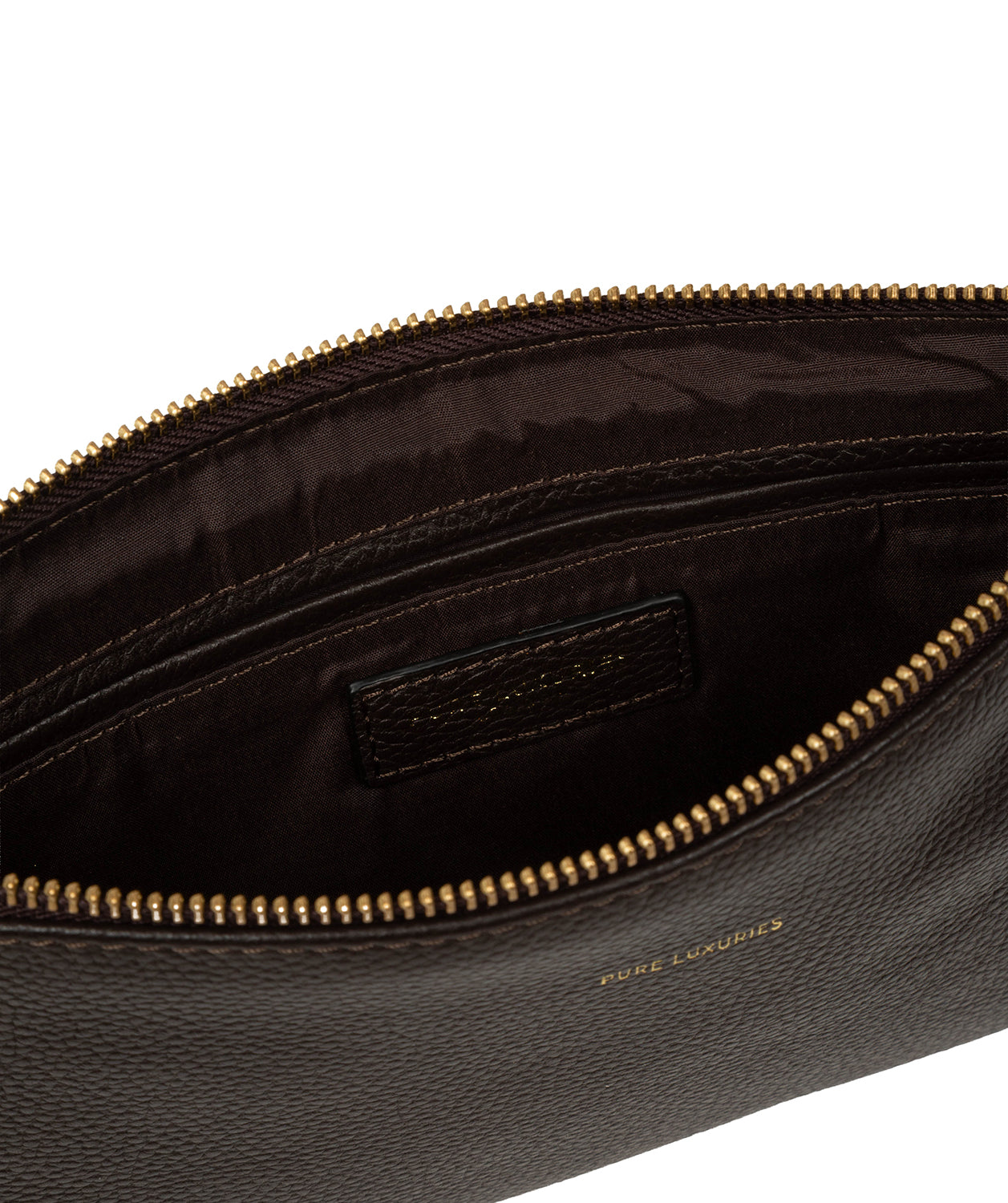 Zip-over top closure and gold foil embossed logo detail