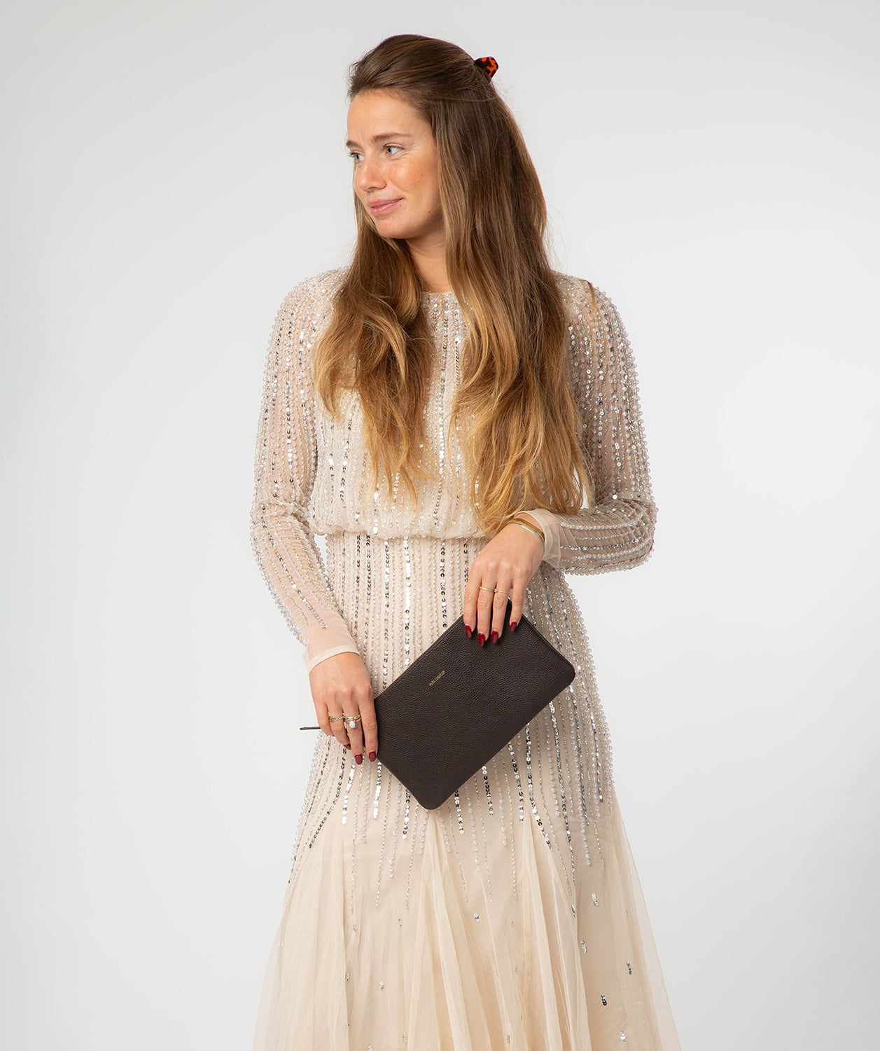 'Emalia' Espresso Leather Clutch Bag