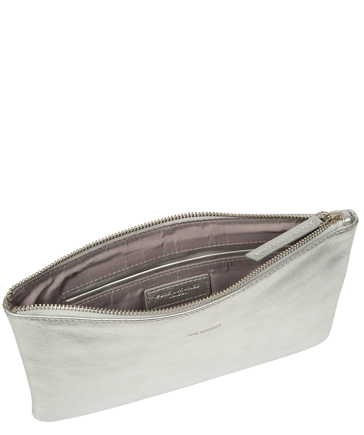 Blind embossed Pure Luxuries logo on pebble grain leather