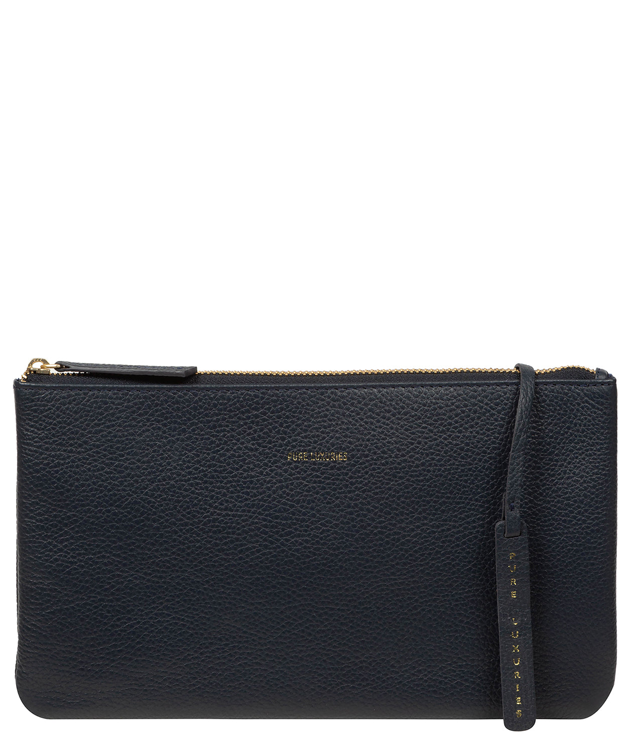 'Emalia' Navy Leather Clutch Bag