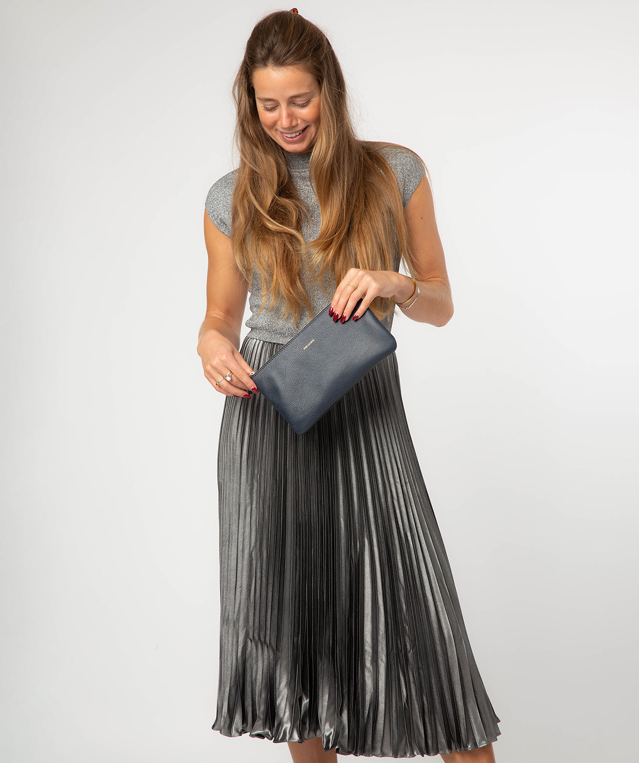 'Emalia' Navy Leather Clutch Bag