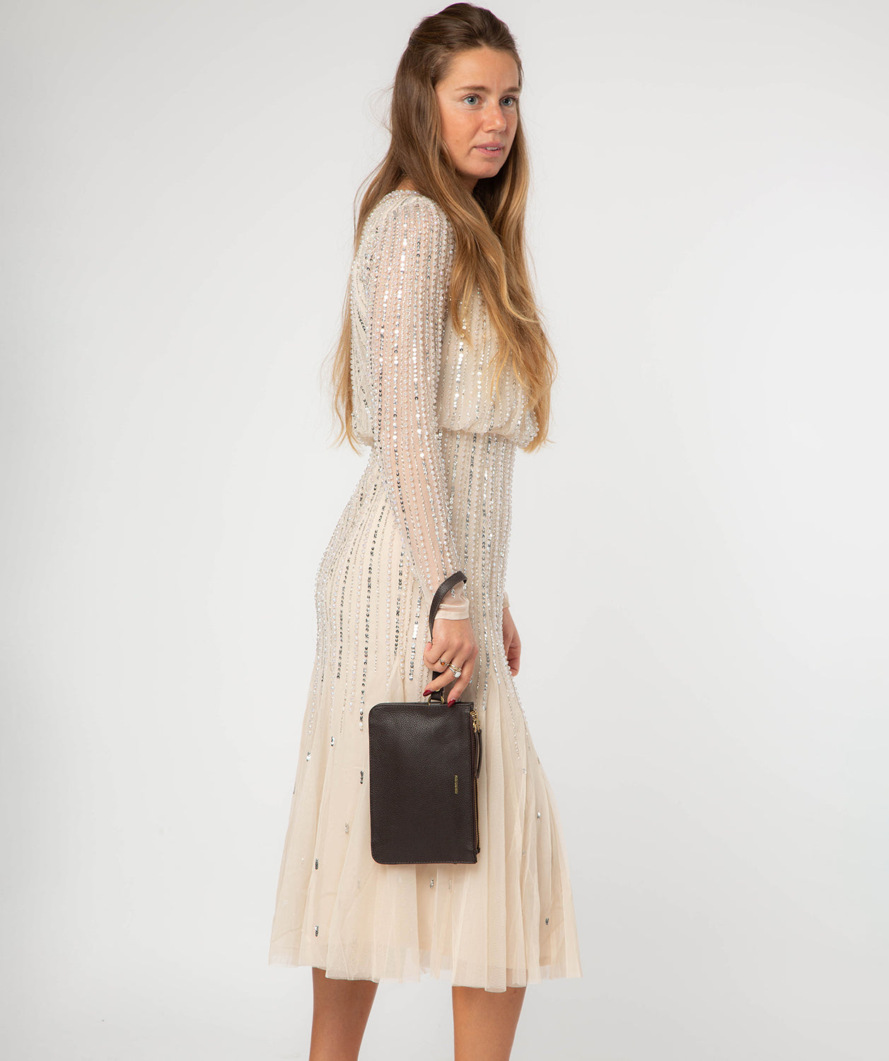 'Eleanor' Espresso Leather Clutch Bag