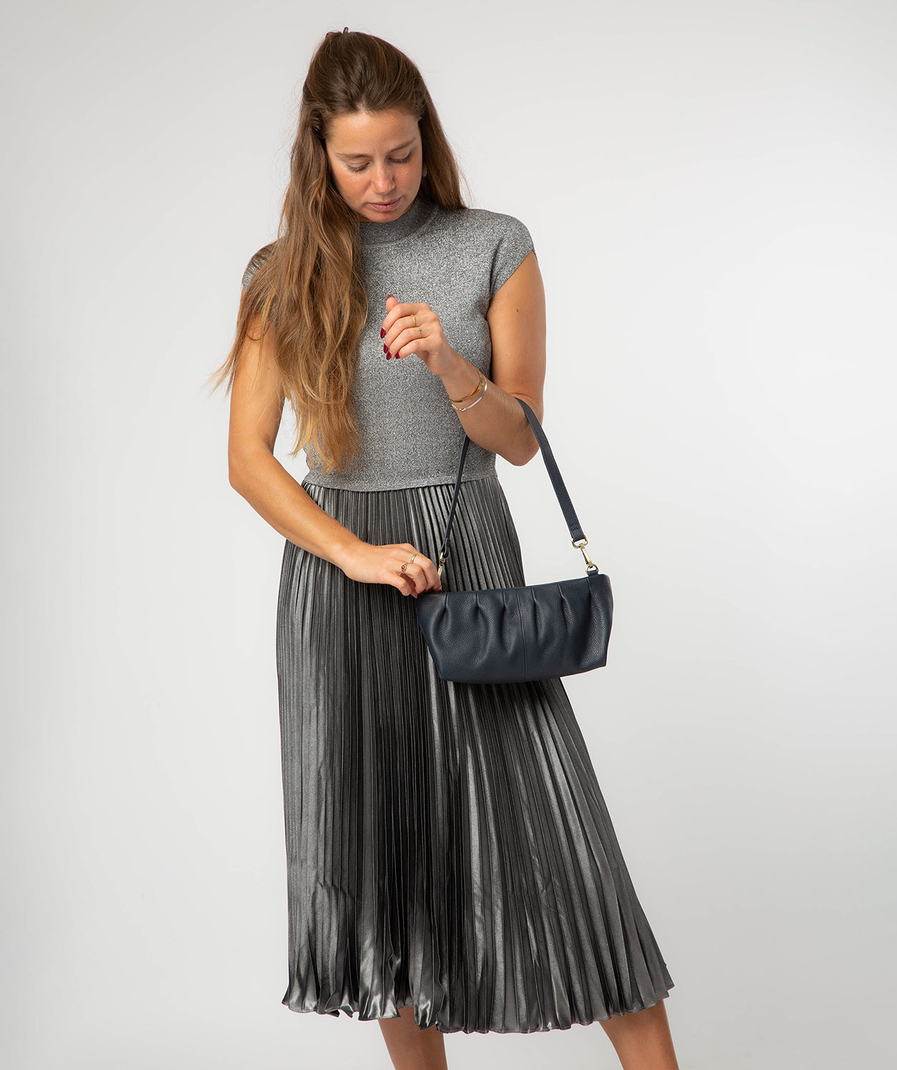 'Marcelline' Navy Leather Evening and Clutch Bag