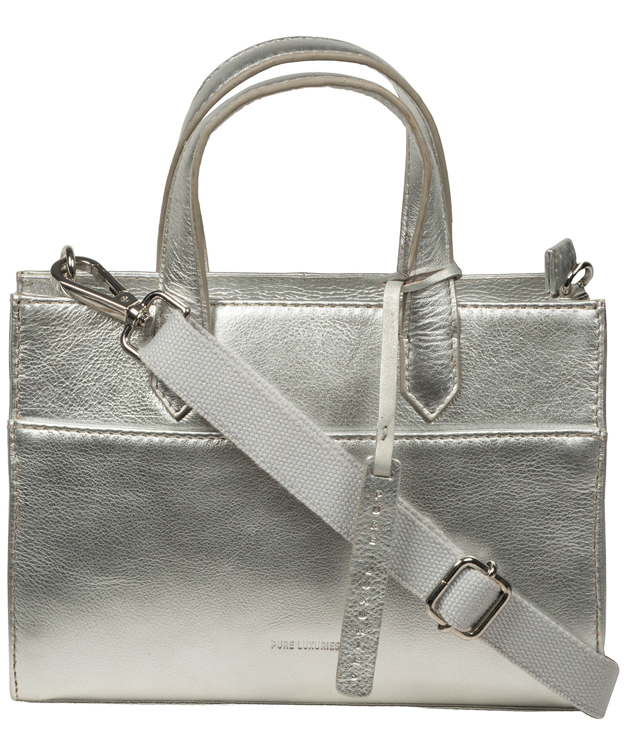 'Tatiana' Metallic Silver Leather Cross Body Mini Grab Bag