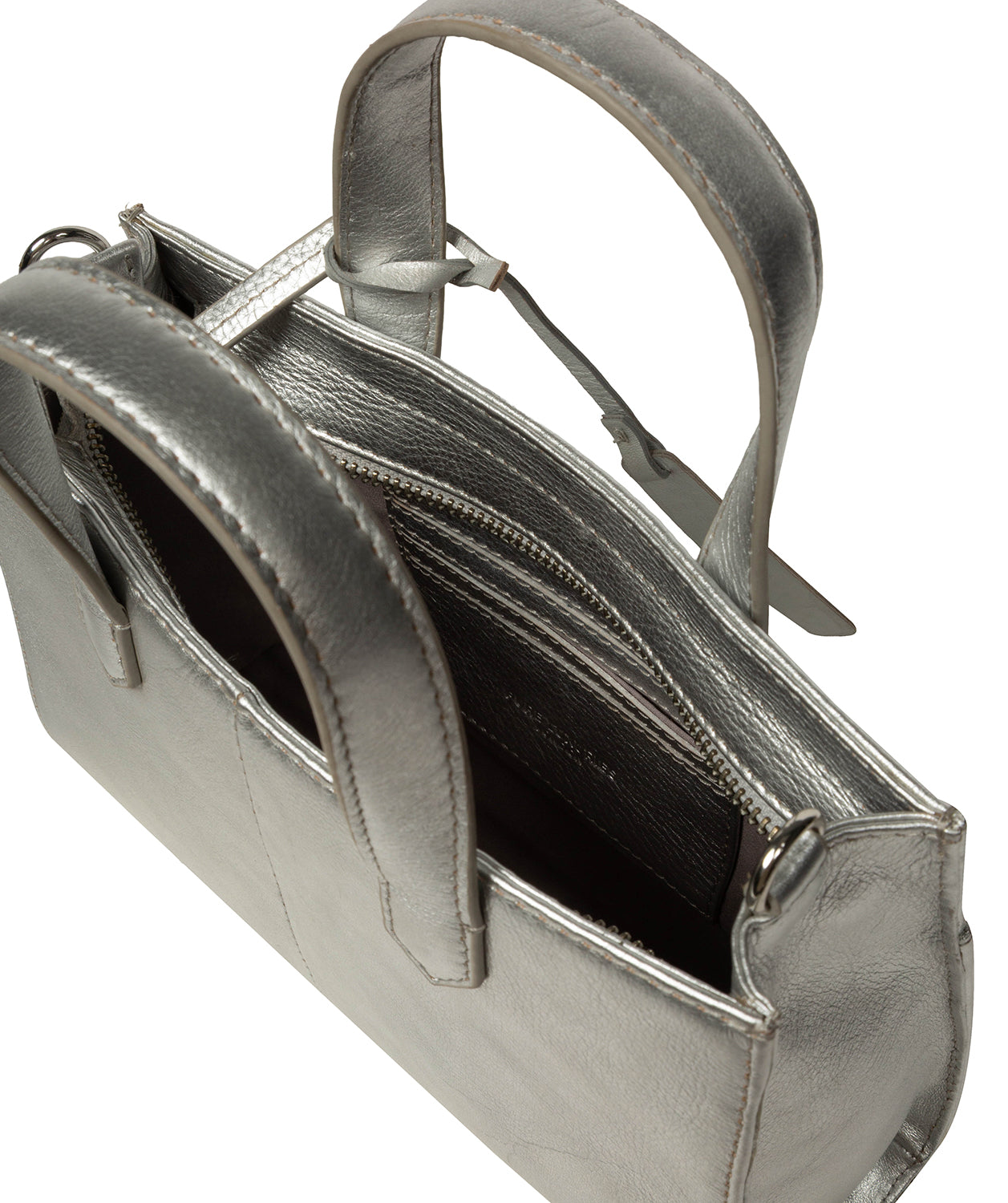 'Tatiana' Metallic Silver Leather Cross Body Mini Grab Bag