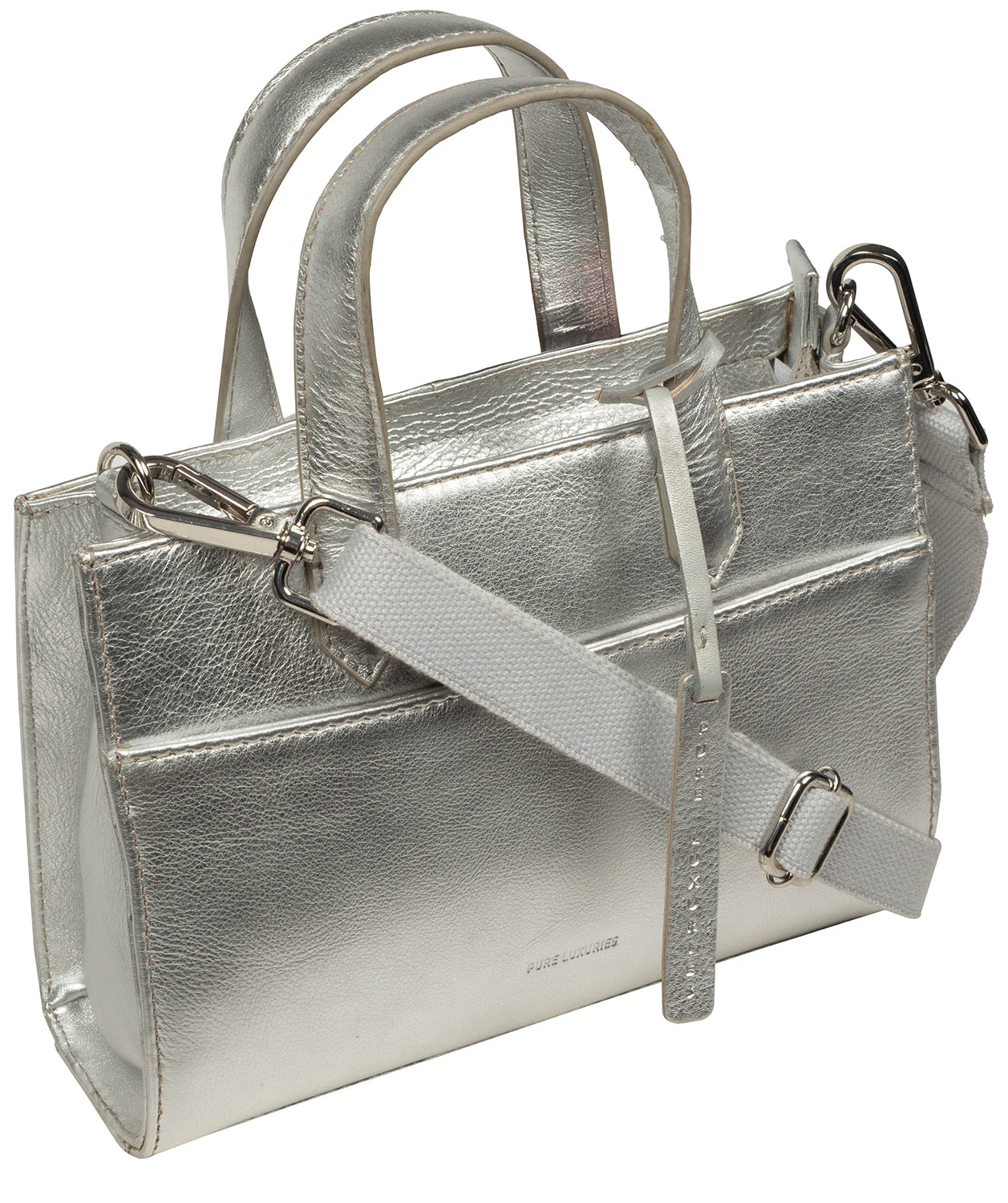 Back view of metallic silver Tatiana mini grab bag