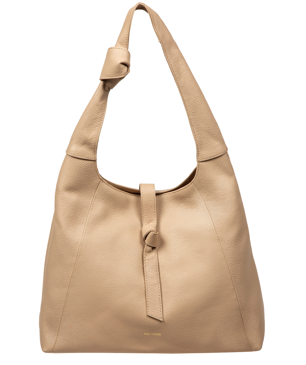Pure Luxuries Grace pebble grain leather shoulder bag latte front view