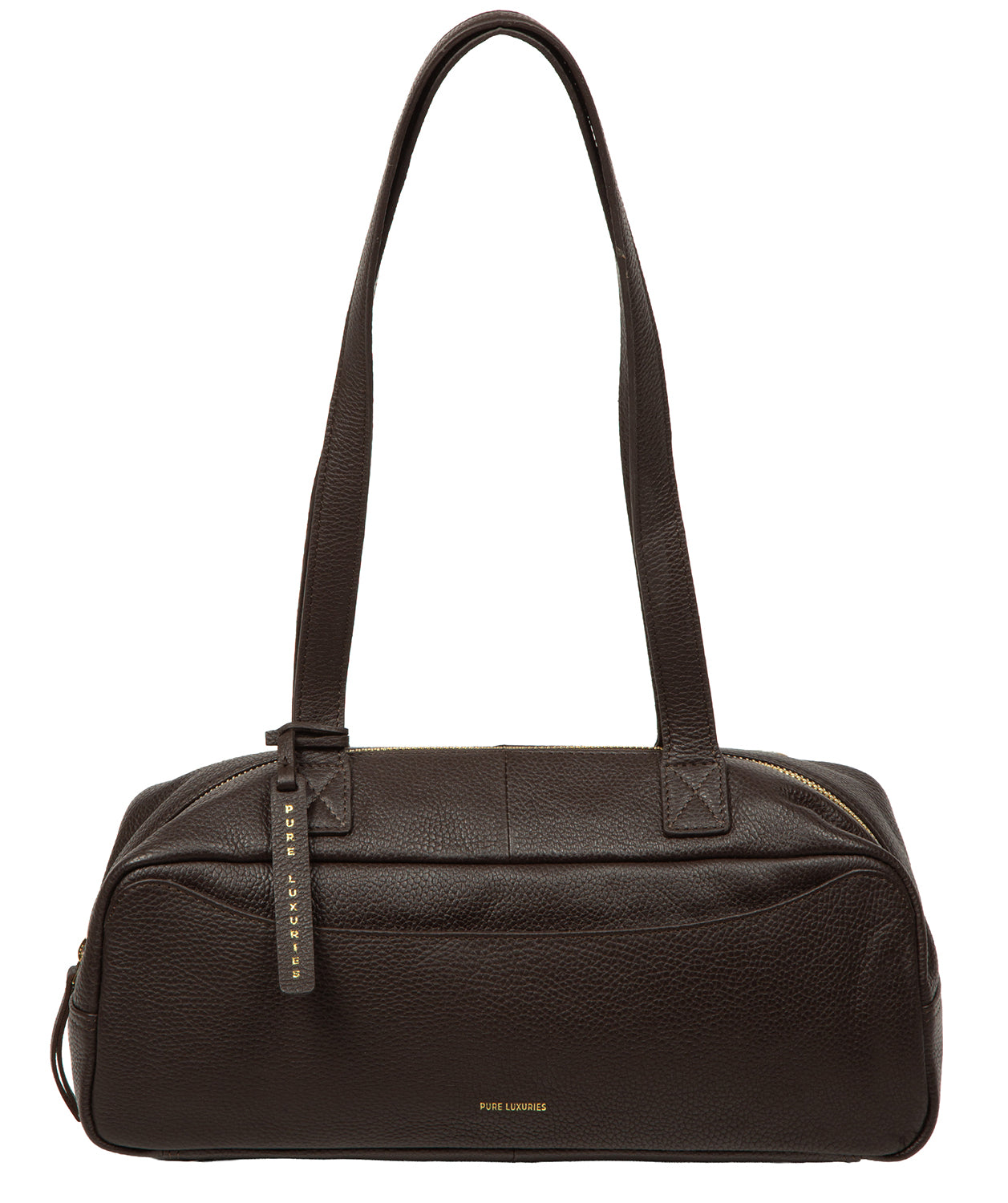 Pure Luxuries Mercy espresso pebble grain leather handbag front view