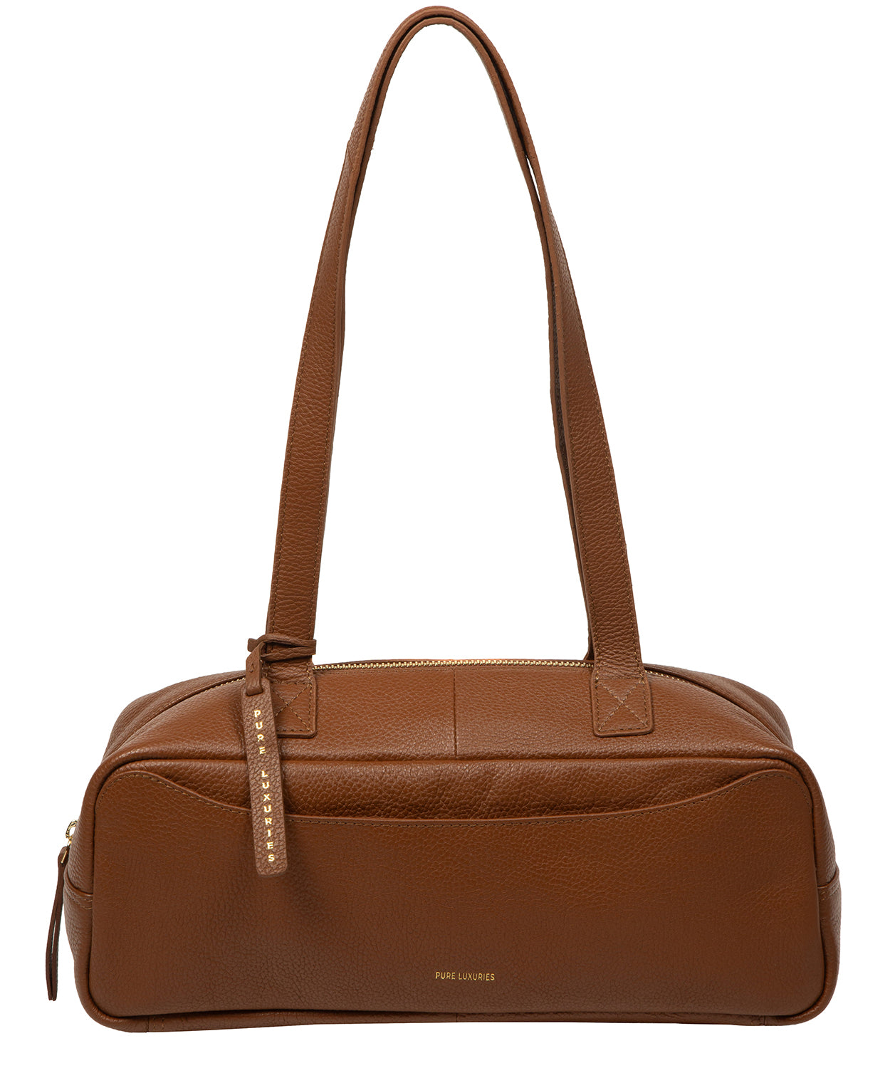 Mercy handbag side profile with dual leather handles