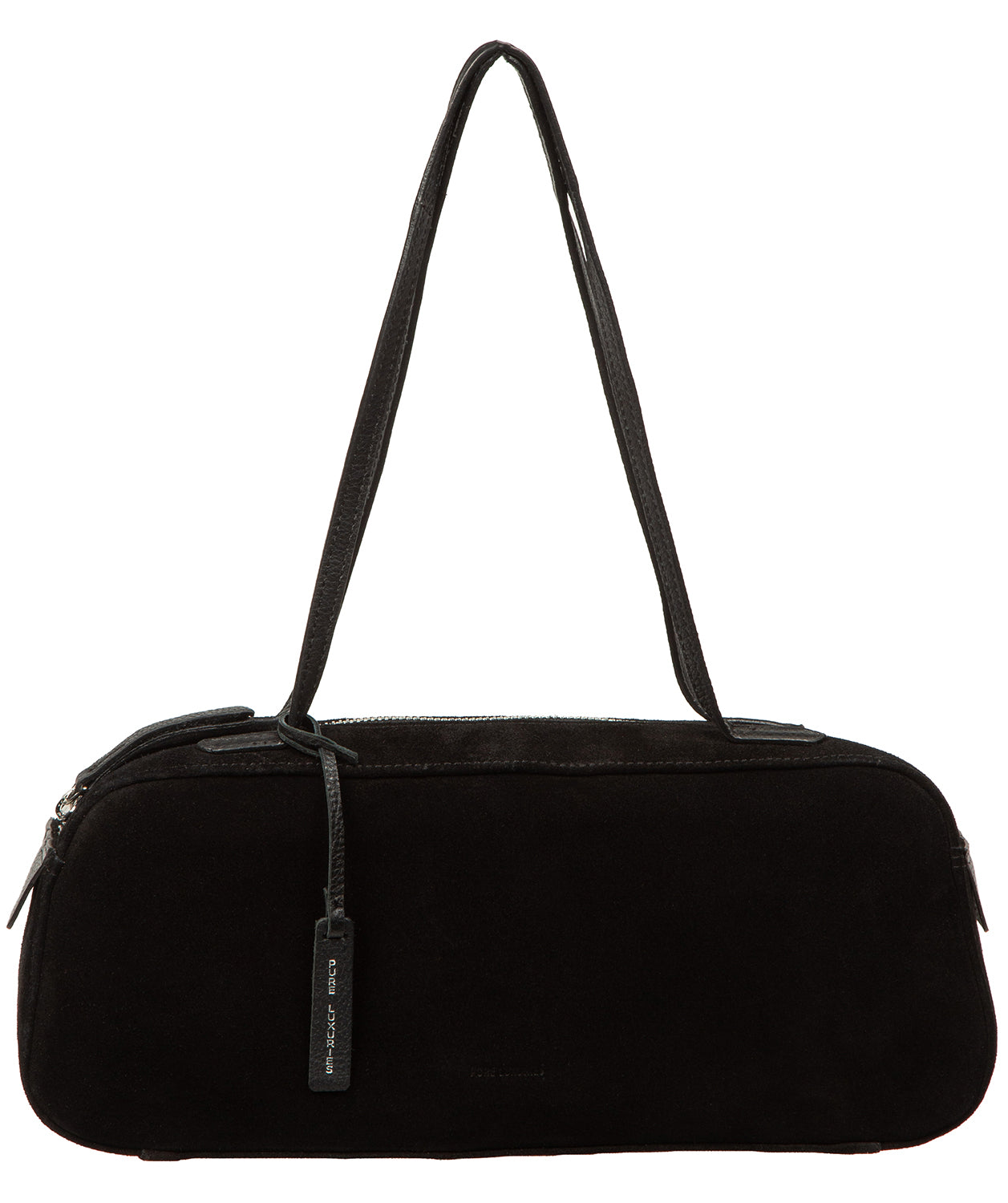 Verity black suede bag with dual leather handles