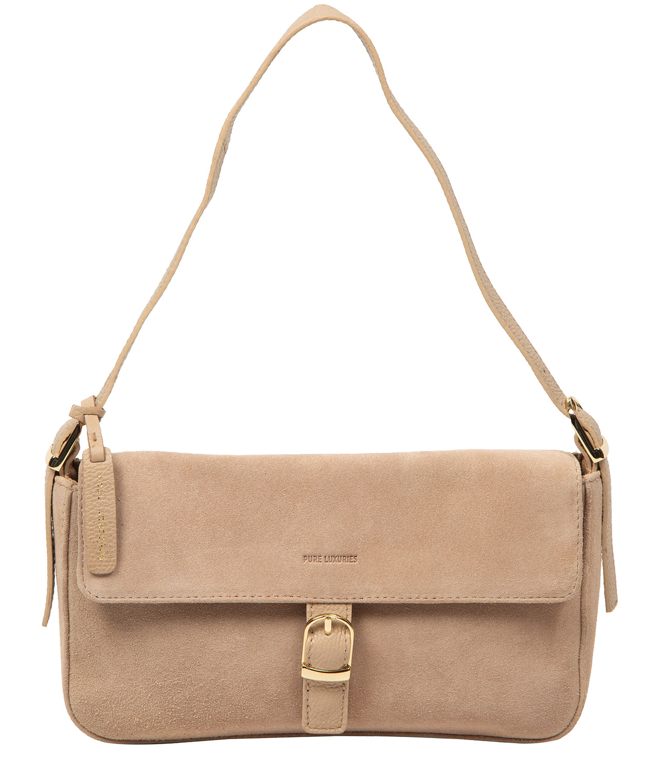 Pure Luxuries Aeliana latte suede grab bag front view
