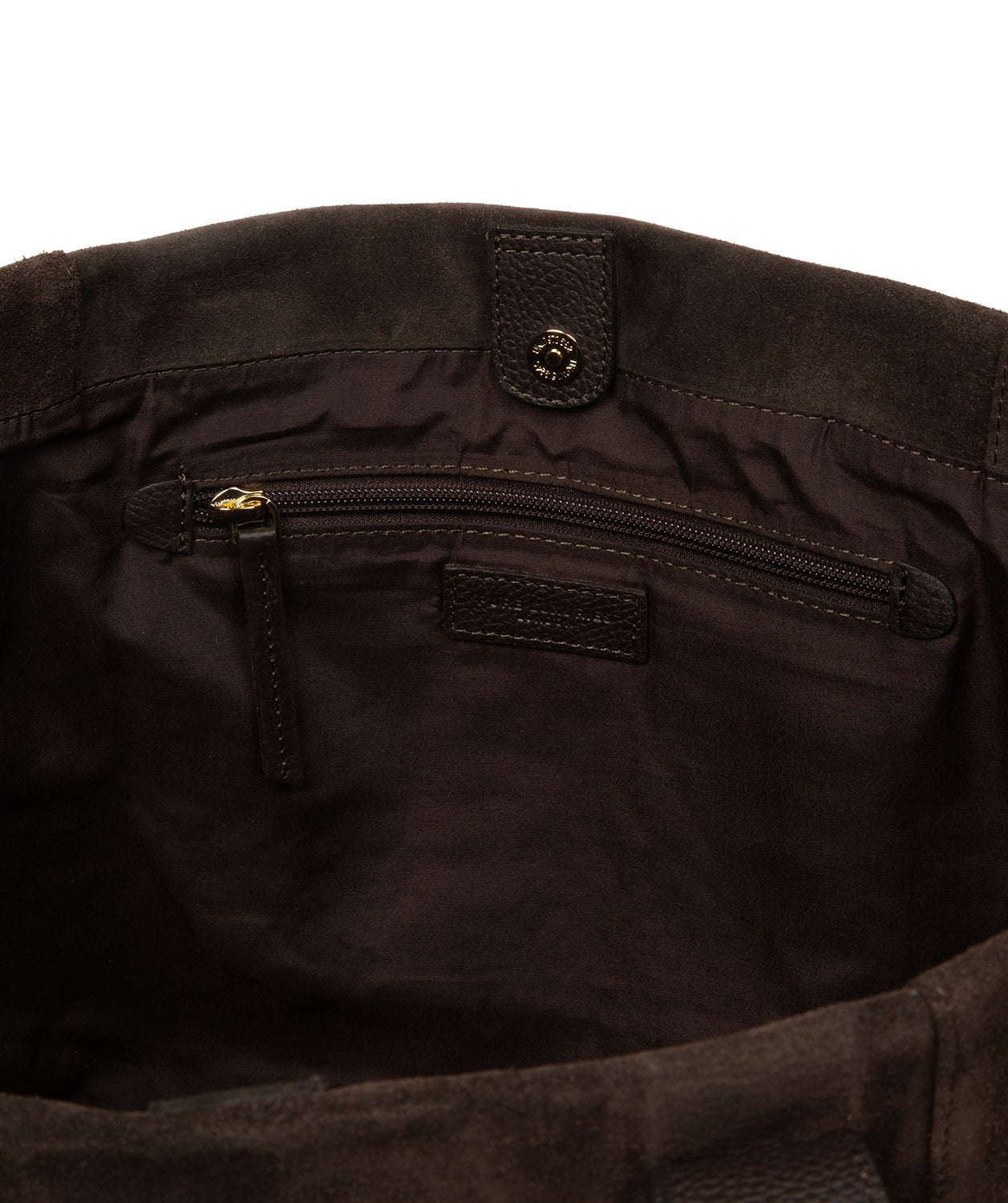 Belinda tote bag back view with embossed logo detail