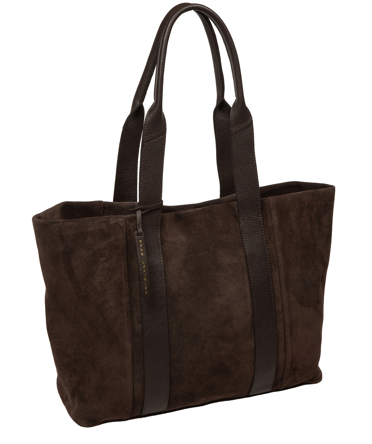 Belinda tote bag leather handle close-up and ergonomic drop