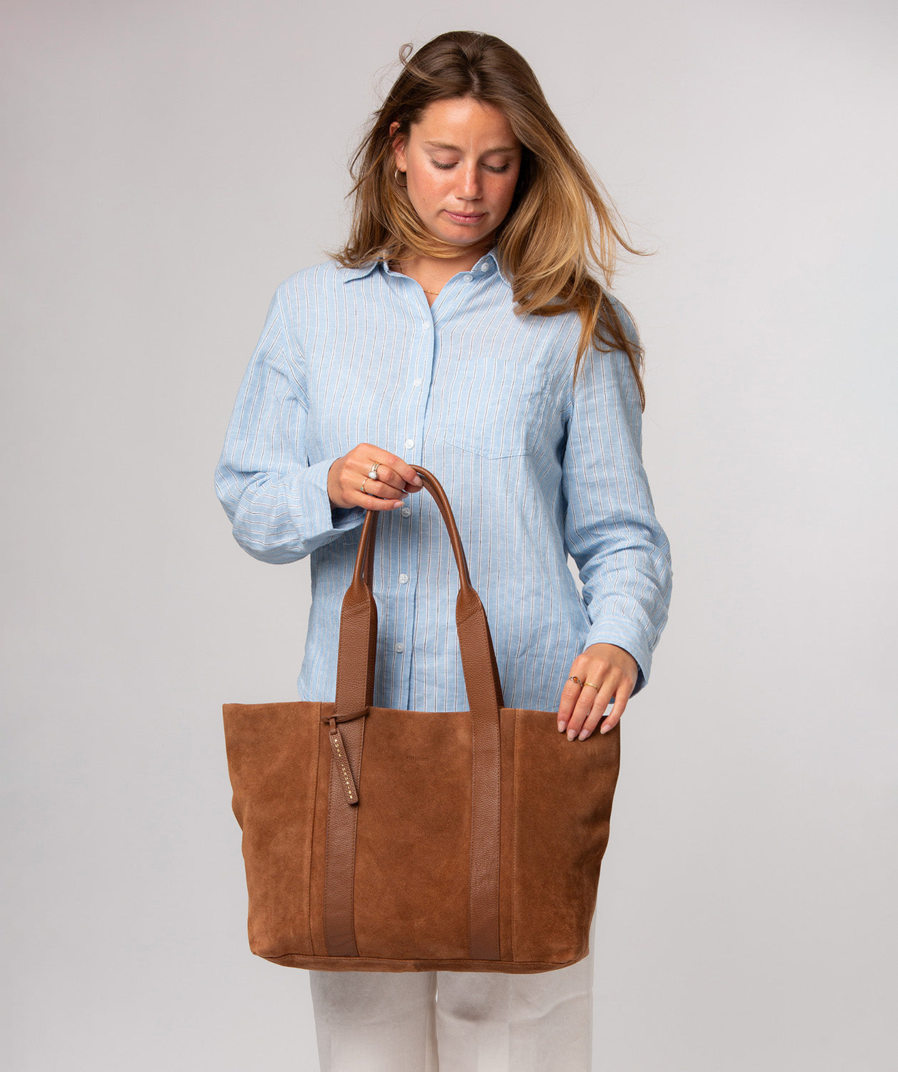 Belinda tan tote bag top press stud closure