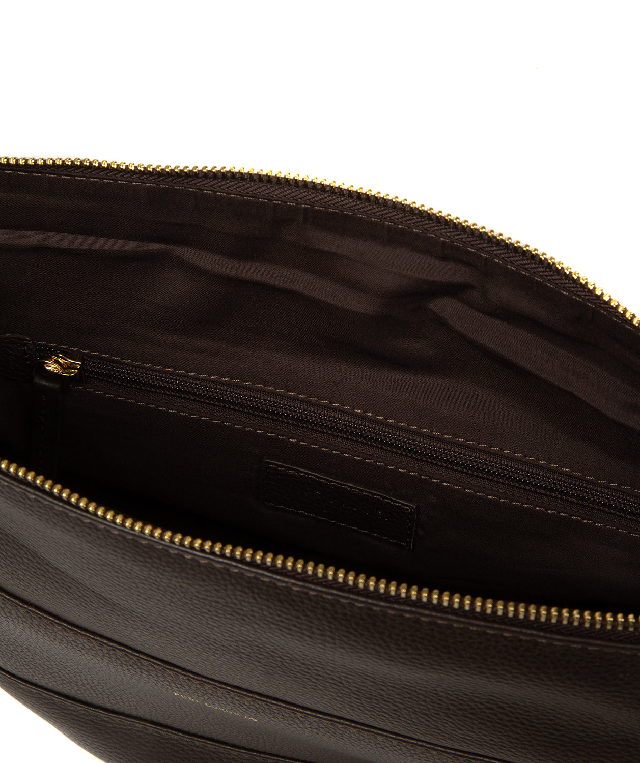 Back exterior pocket and embossed logo detail