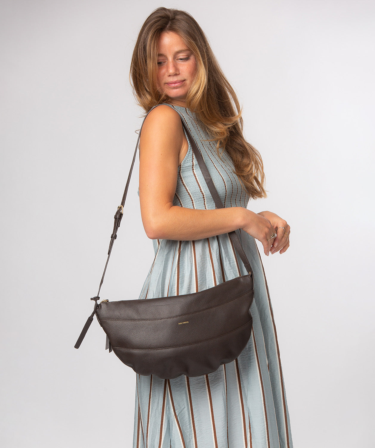Pure Luxuries Emilia espresso quilted leather crossbody bag front view