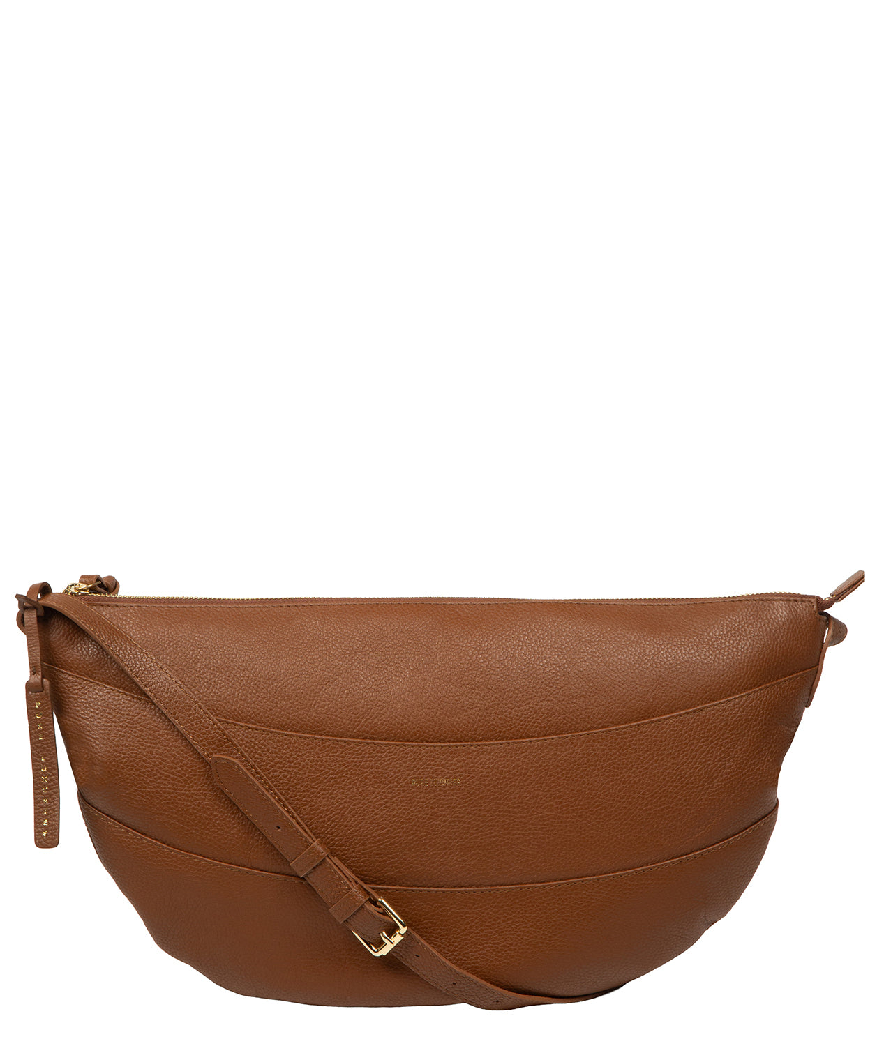 Pure Luxuries Emilia tan pebble grain quilted leather crossbody bag front view