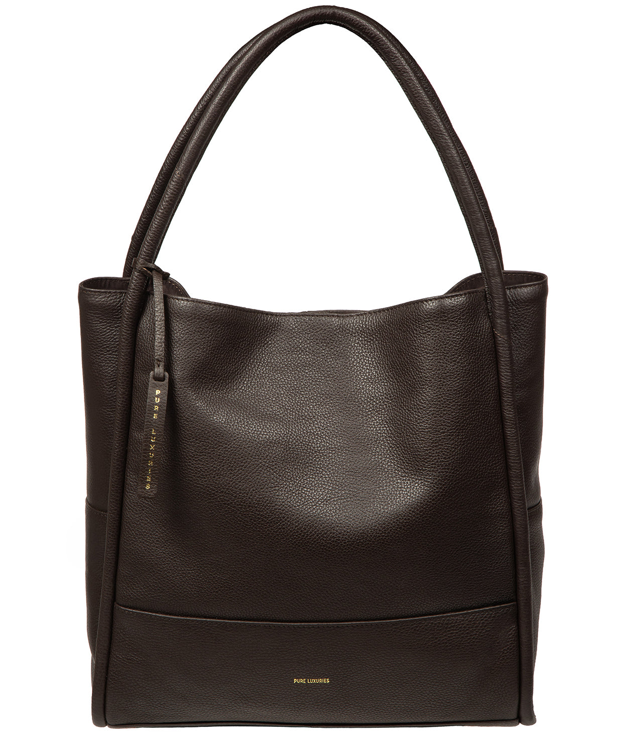 Pure Luxuries Florence espresso pebble grain leather tote bag front view