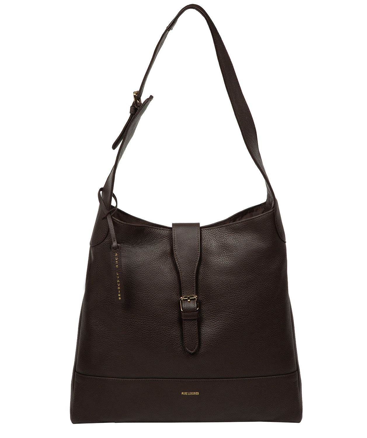 Pure Luxuries Rowena espresso pebble grain leather shoulder bag front view