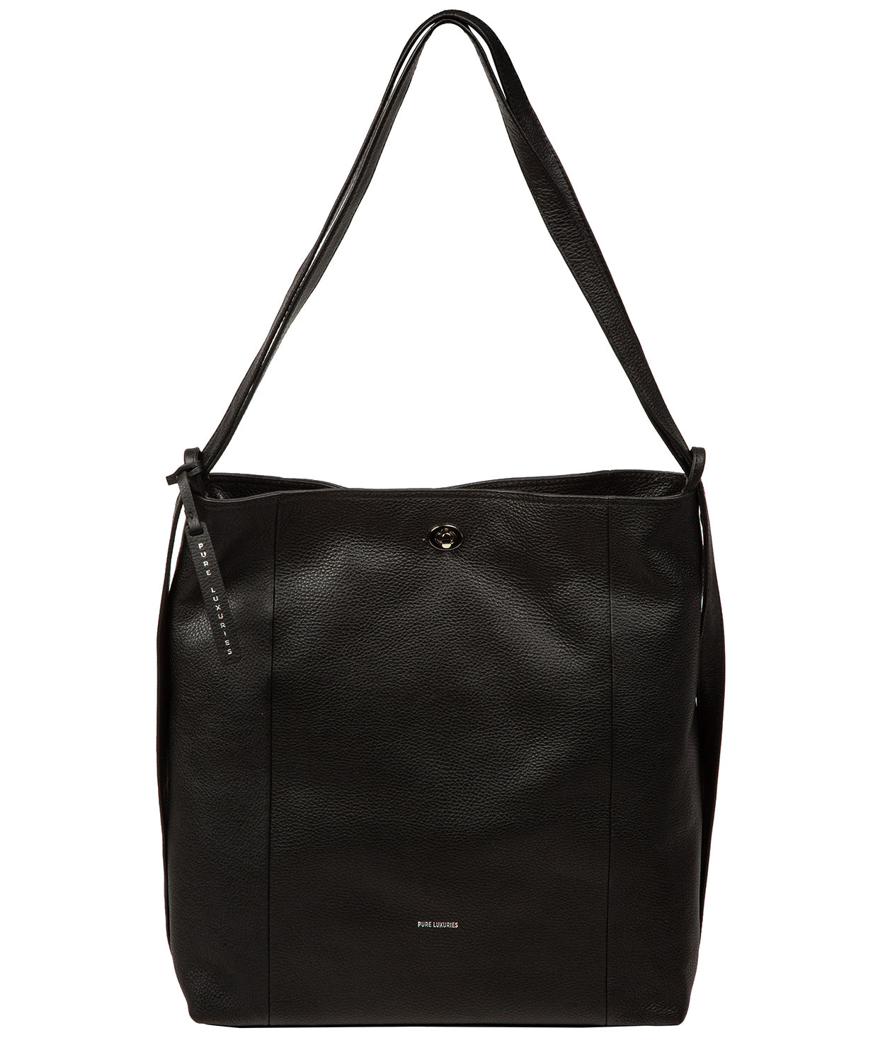 Black leather backpack side profile with adjustable straps