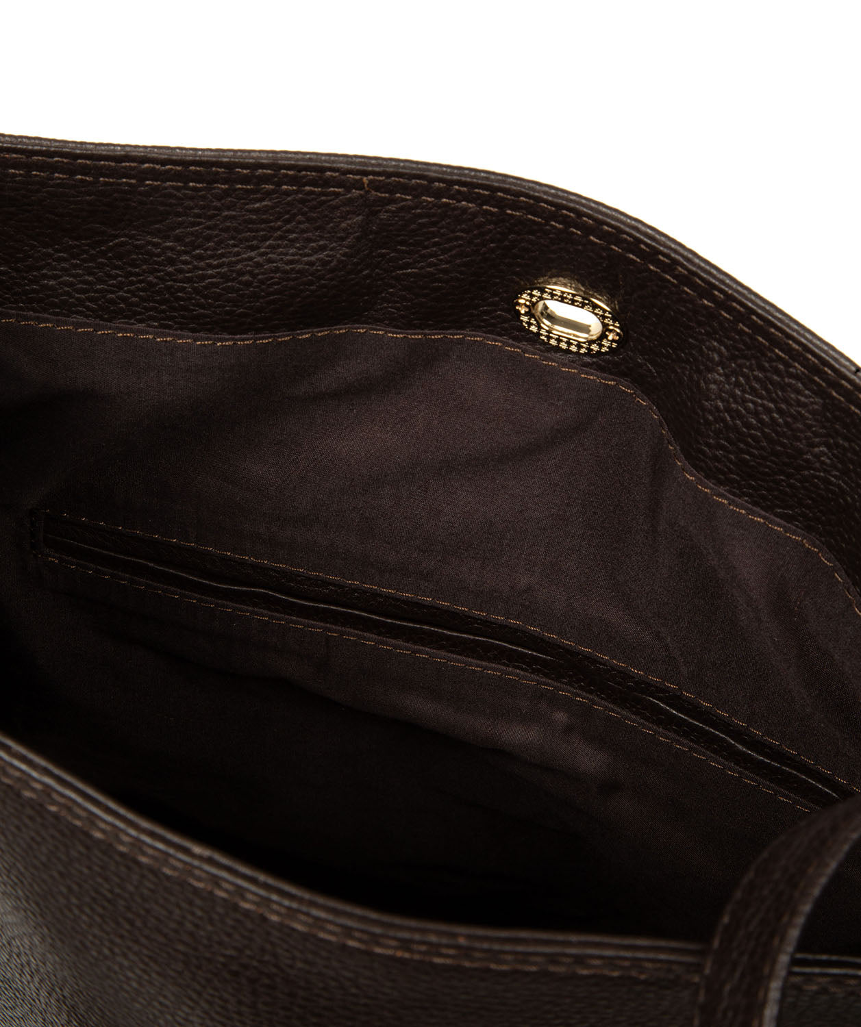 side profile showing pebble grain leather texture