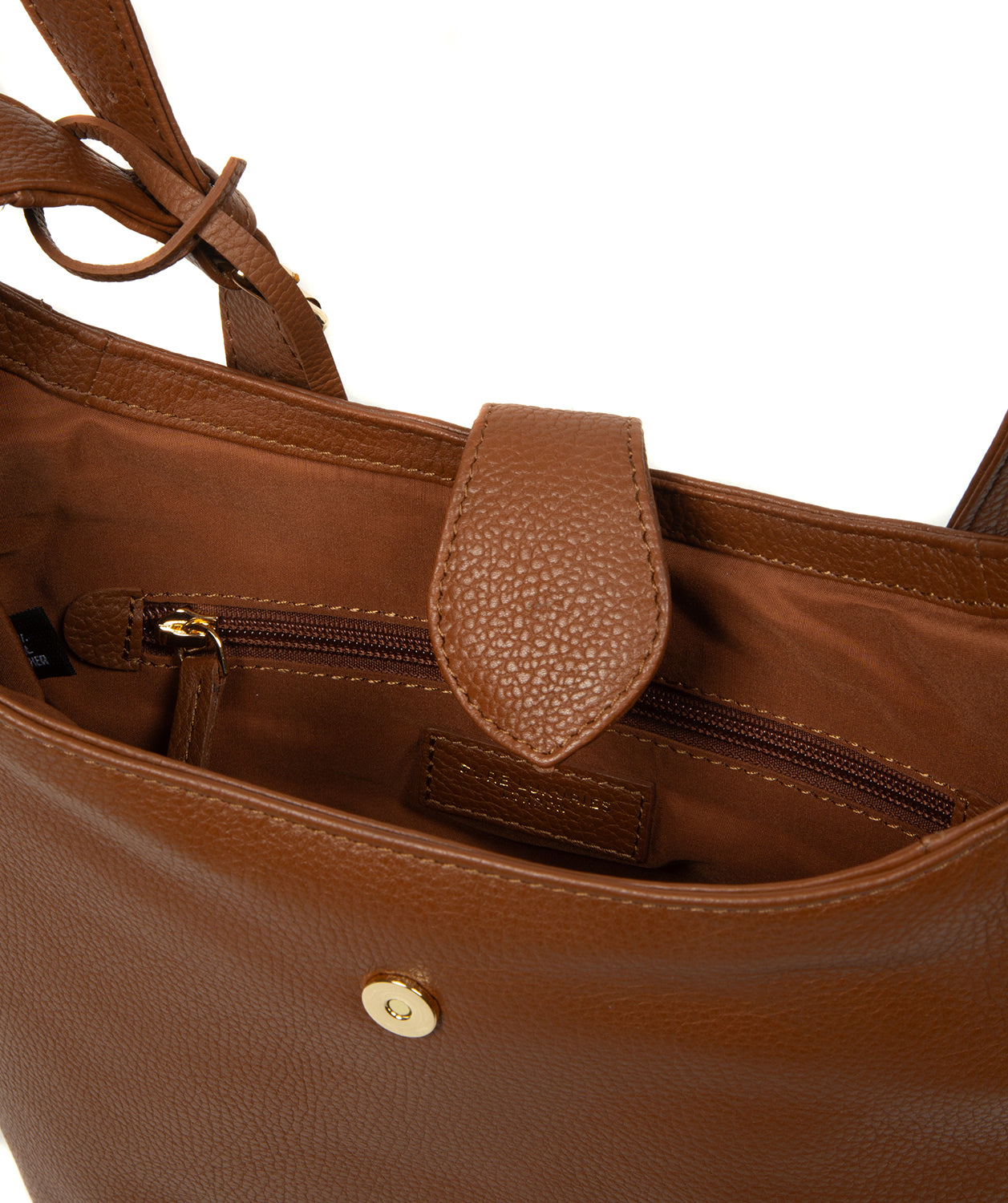 Aria leather shoulder bag rear view showing craftsmanship