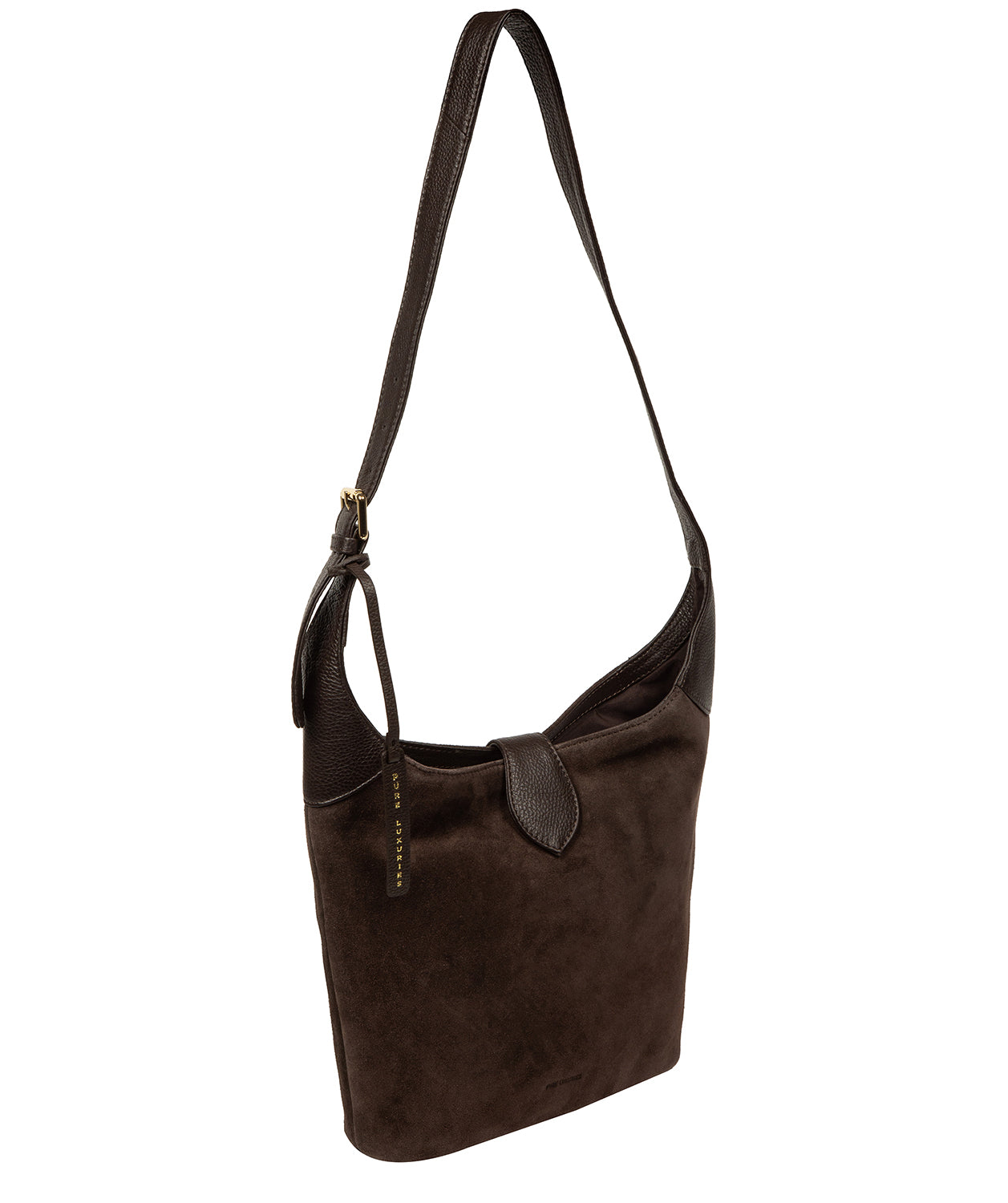Aria espresso suede bag crossbody wear styling