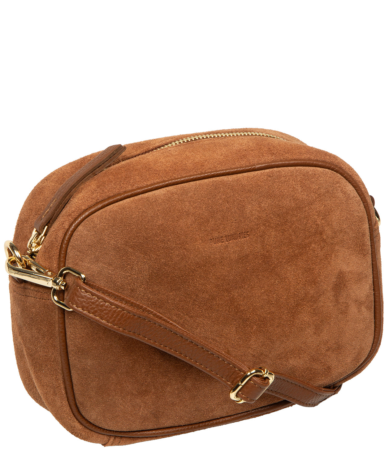 Blind embossed Pure Luxuries logo on front of bag