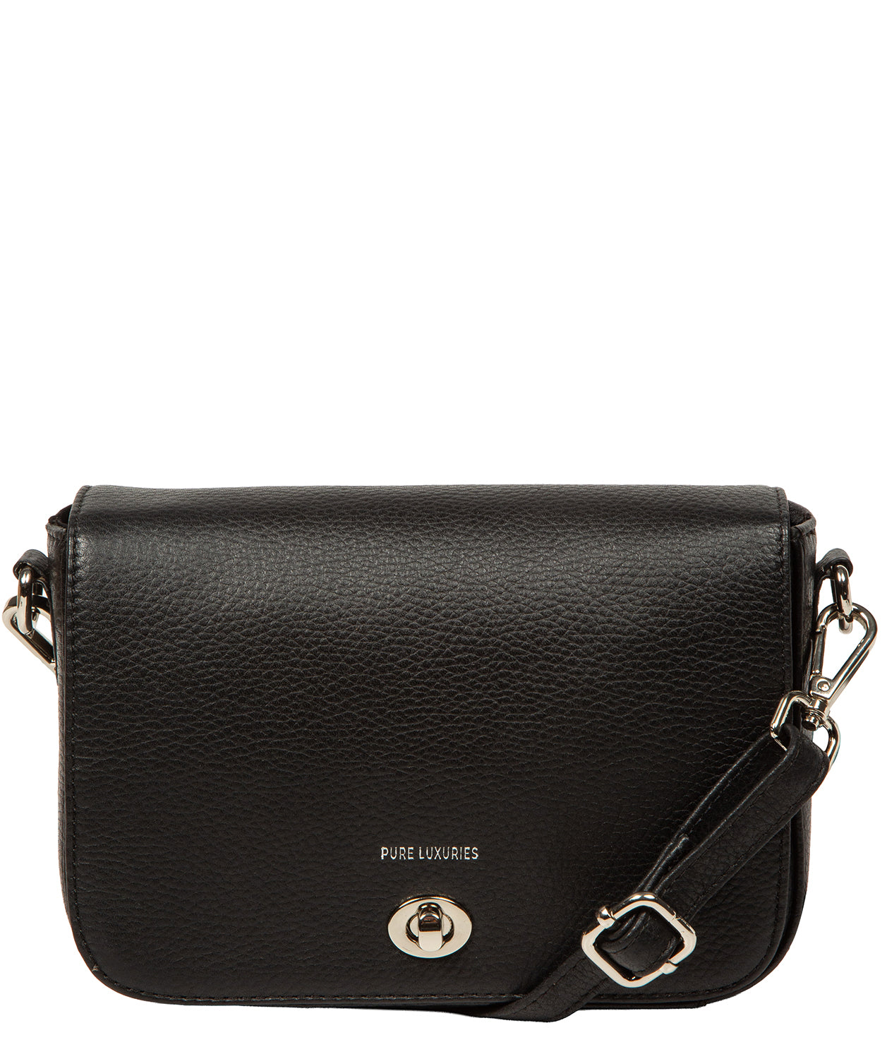 Pure Luxuries Briony black pebble grain leather crossbody bag front view