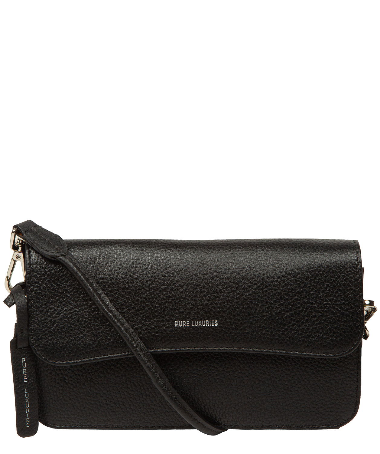 Pure Luxuries Millie black leather mini crossbody clutch bag front view