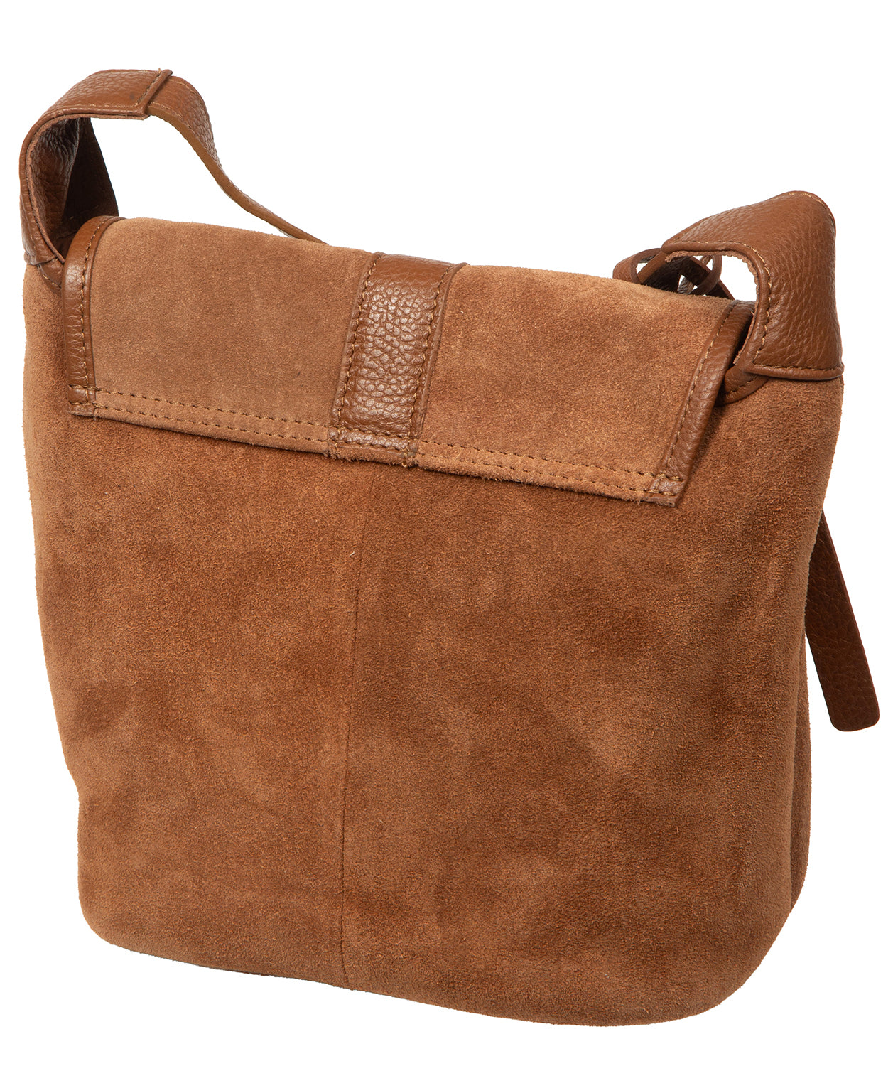 tan suede and leather crossbody bag side profile