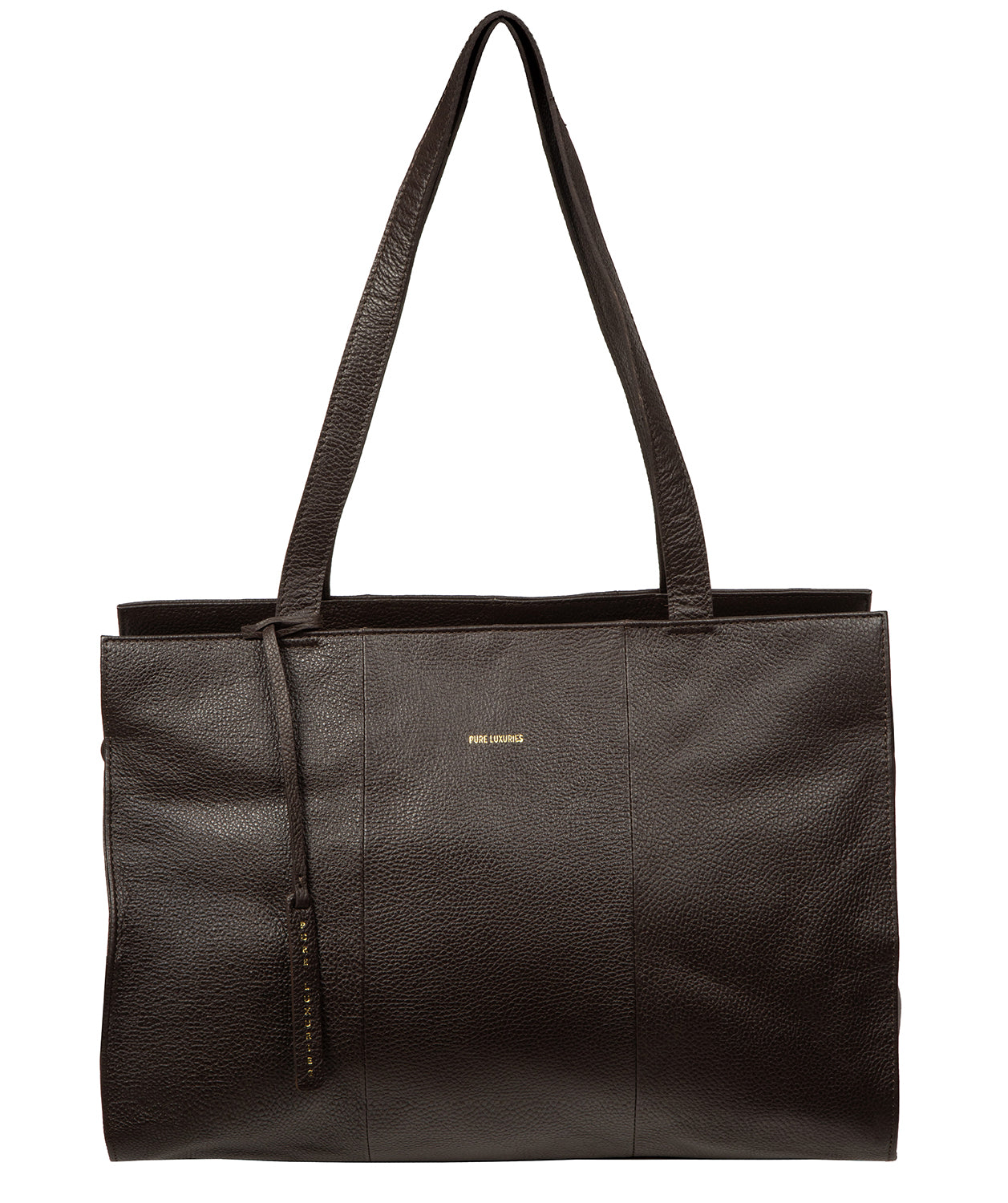 Elinor tote bag side profile with dual leather handles